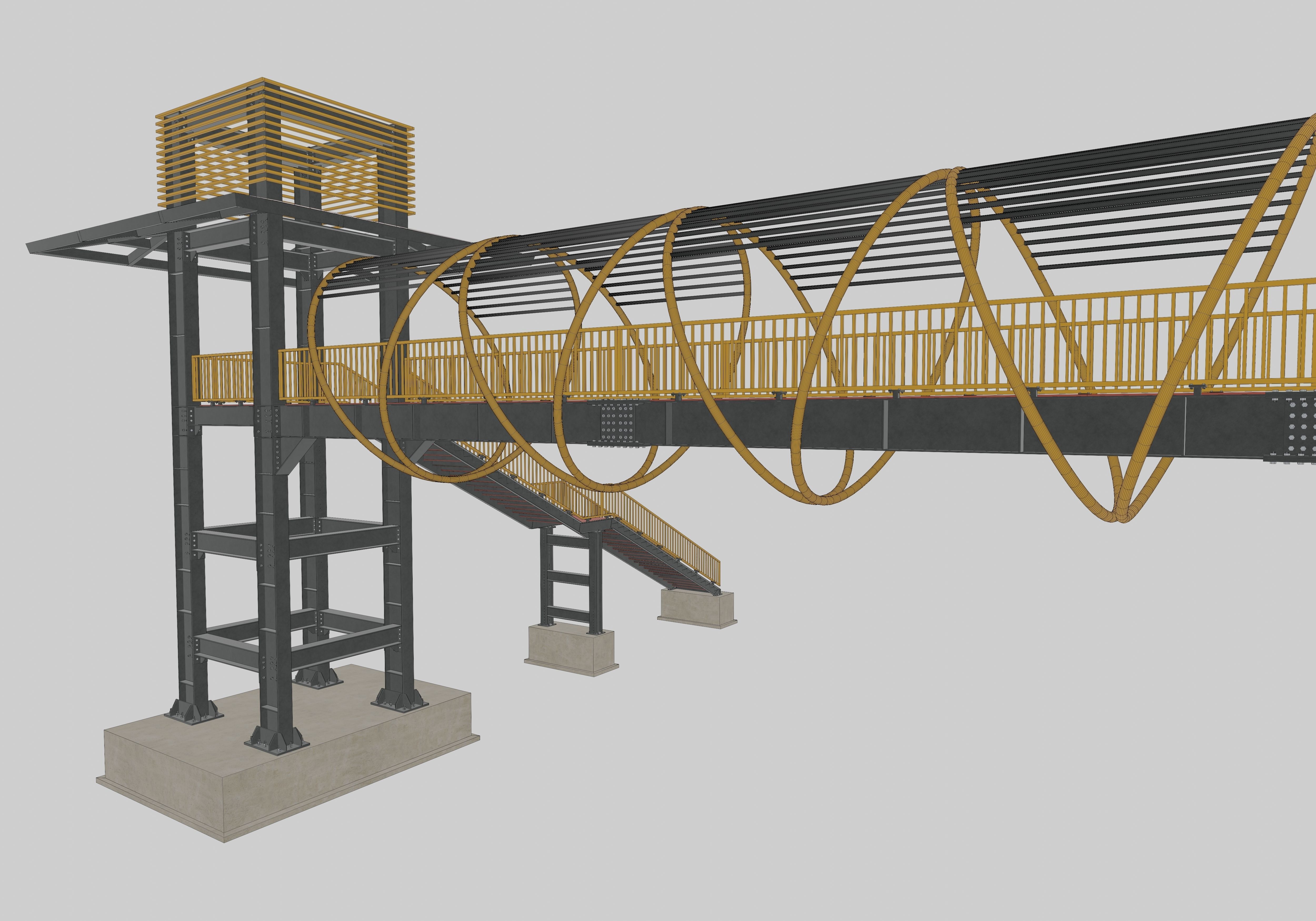 Steel Pedestrian Bridge-Straight Stair-Tower Column Type-27 3D model_19