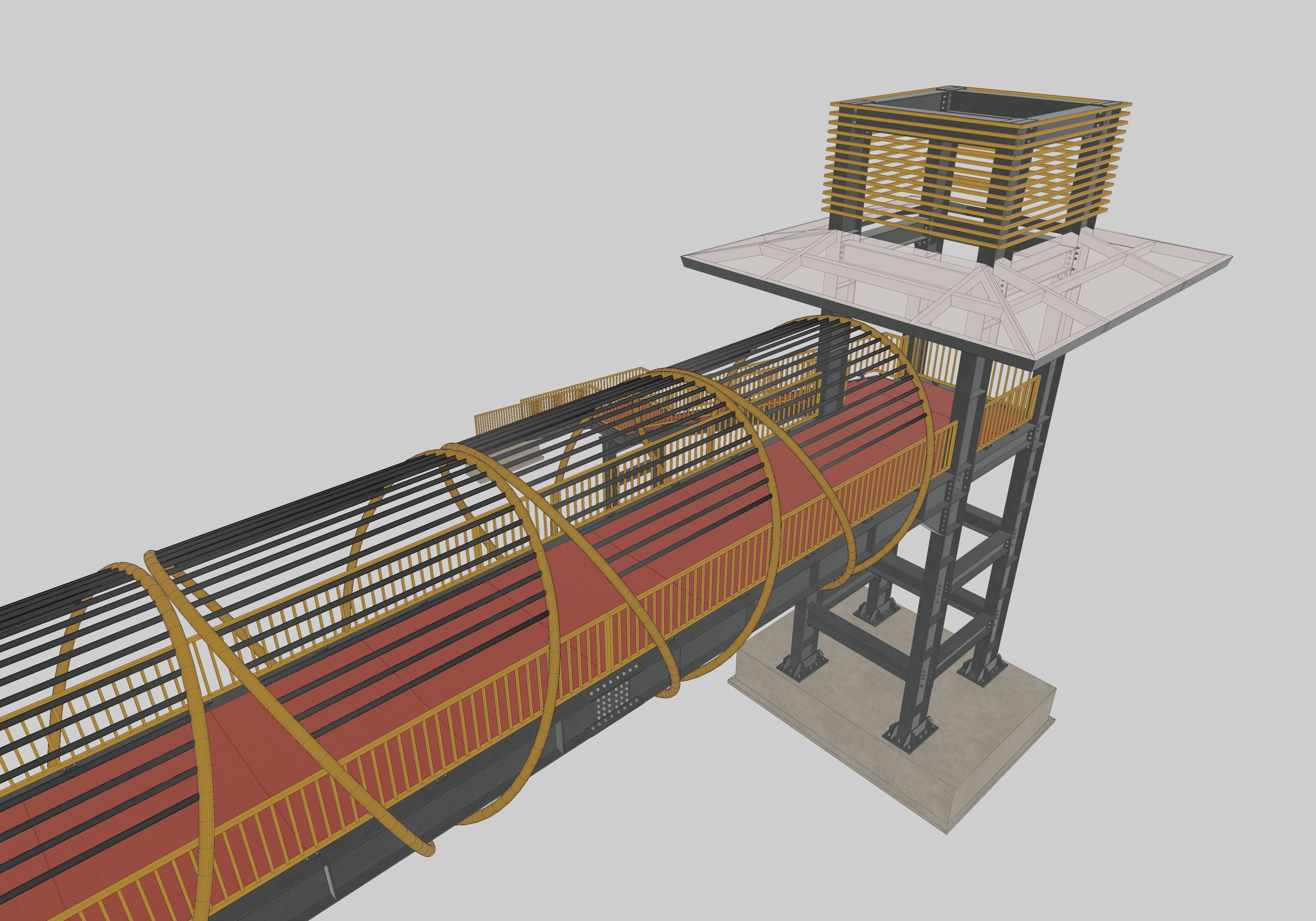 Steel Pedestrian Bridge-Straight Stair-Tower Column Type-27 3D model_18