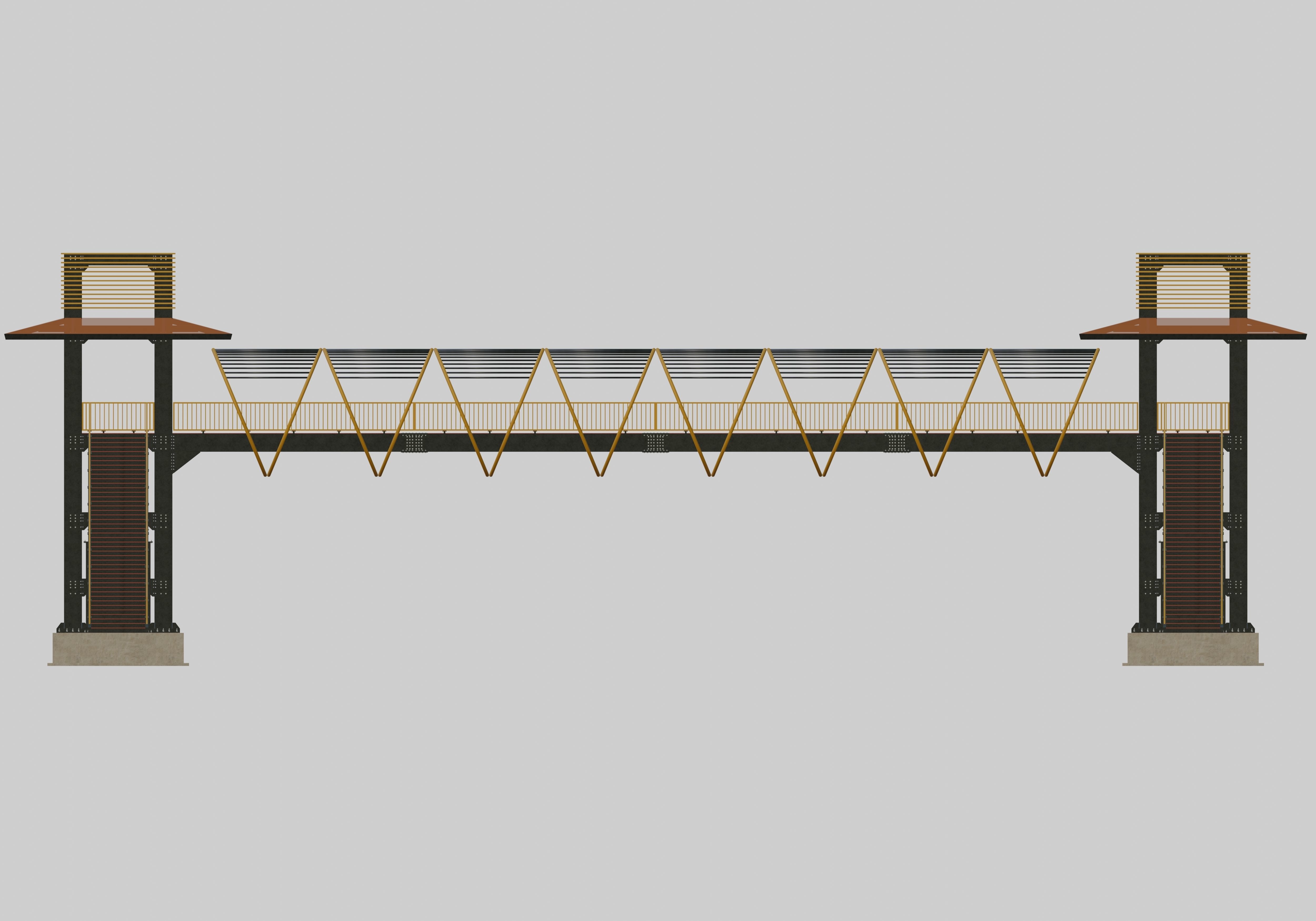 Steel Pedestrian Bridge-Straight Stair-Tower Column Type-27 3D model_27