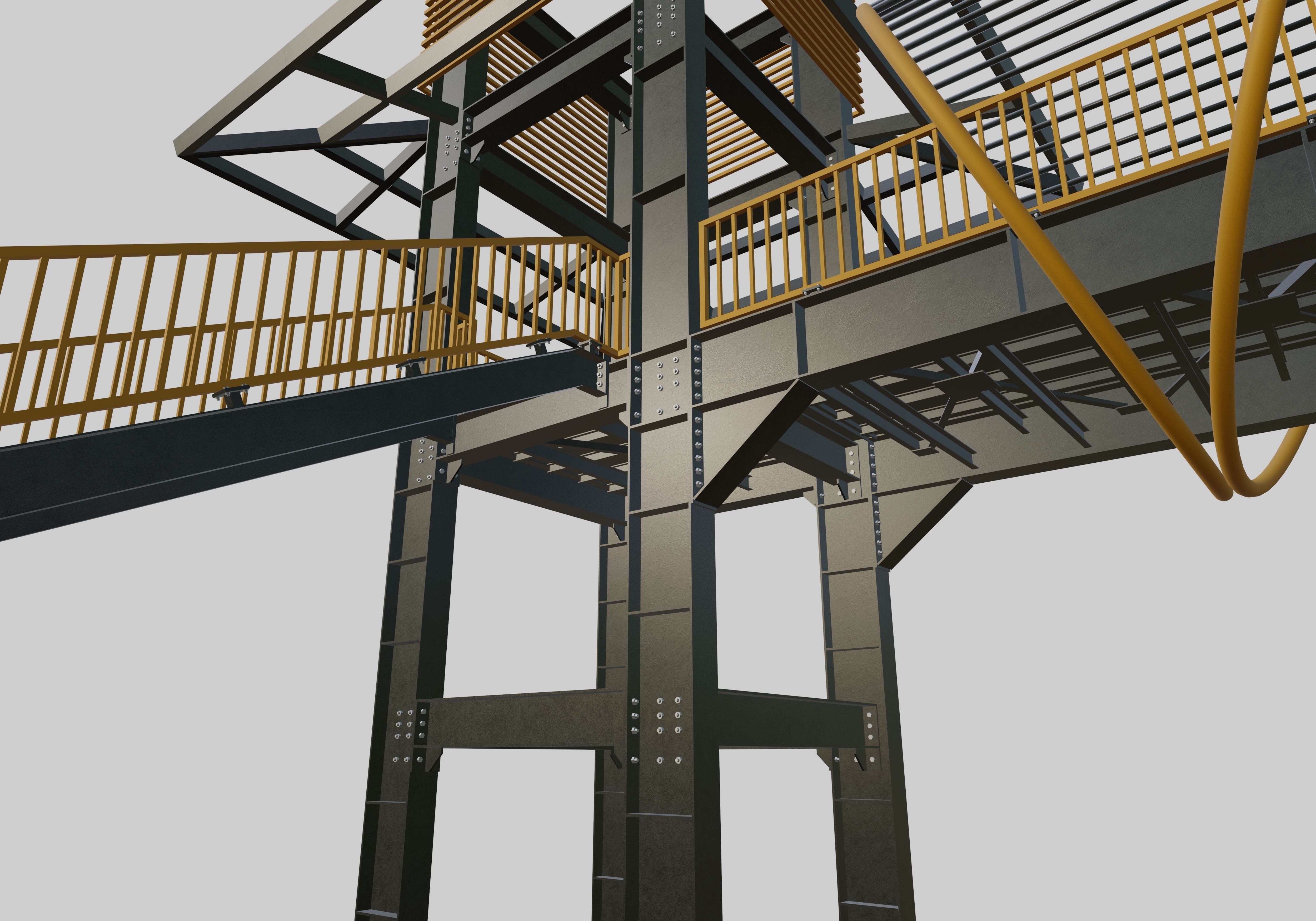 Steel Pedestrian Bridge-Straight Stair-Tower Column Type-27 3D model_12