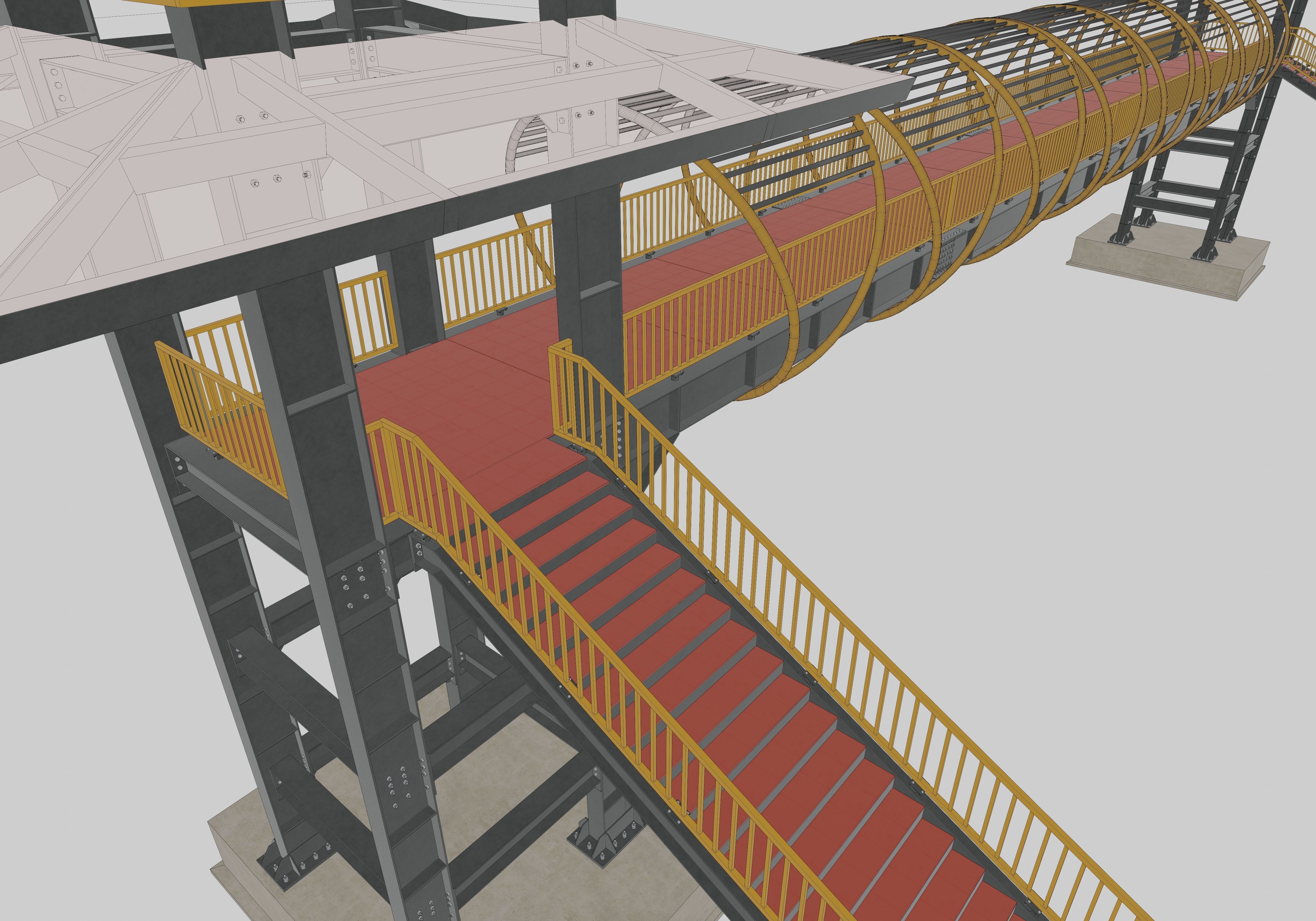 Steel Pedestrian Bridge-Straight Stair-Tower Column Type-27 3D model_21
