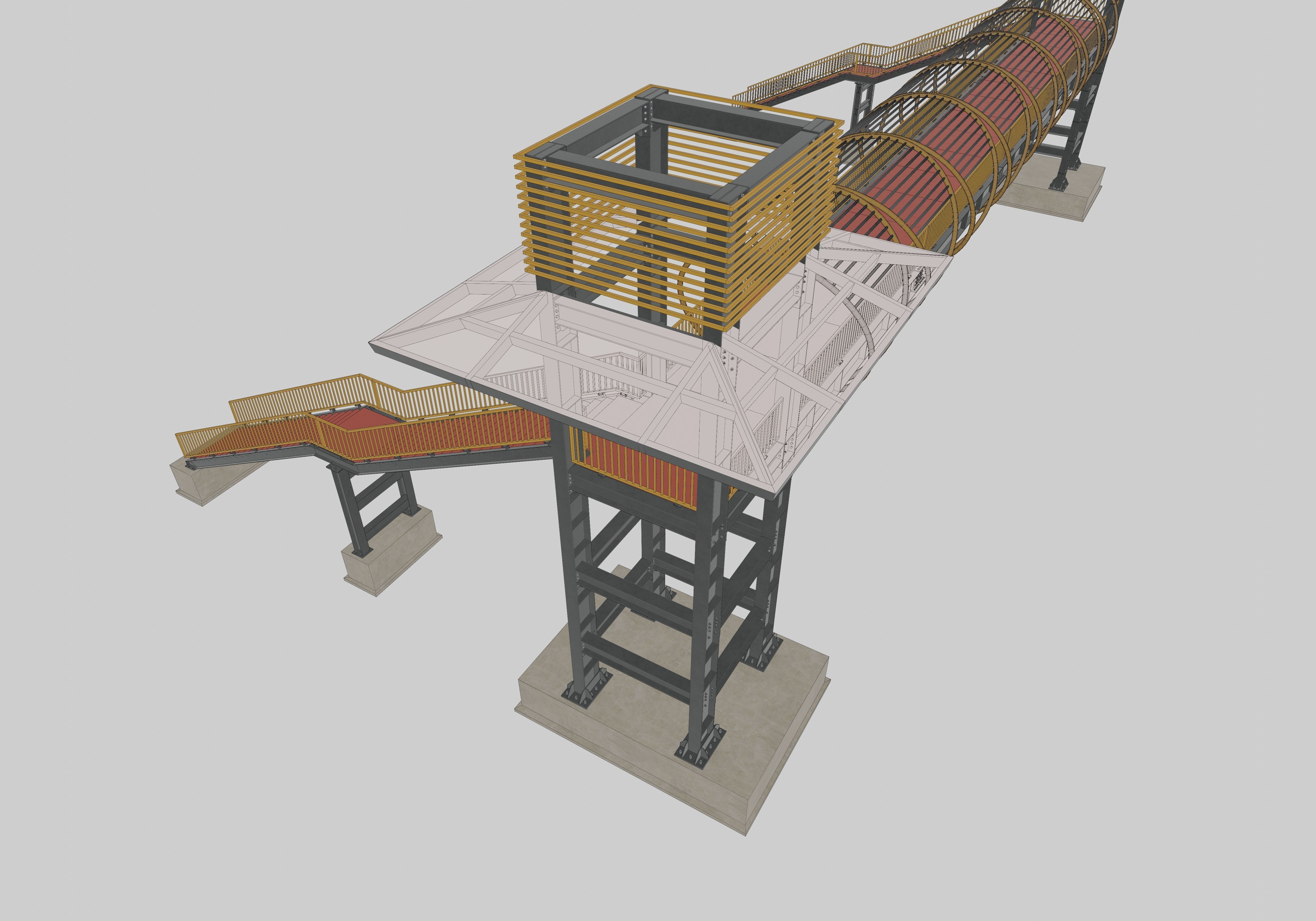 Steel Pedestrian Bridge-Straight Stair-Tower Column Type-27 3D model_20