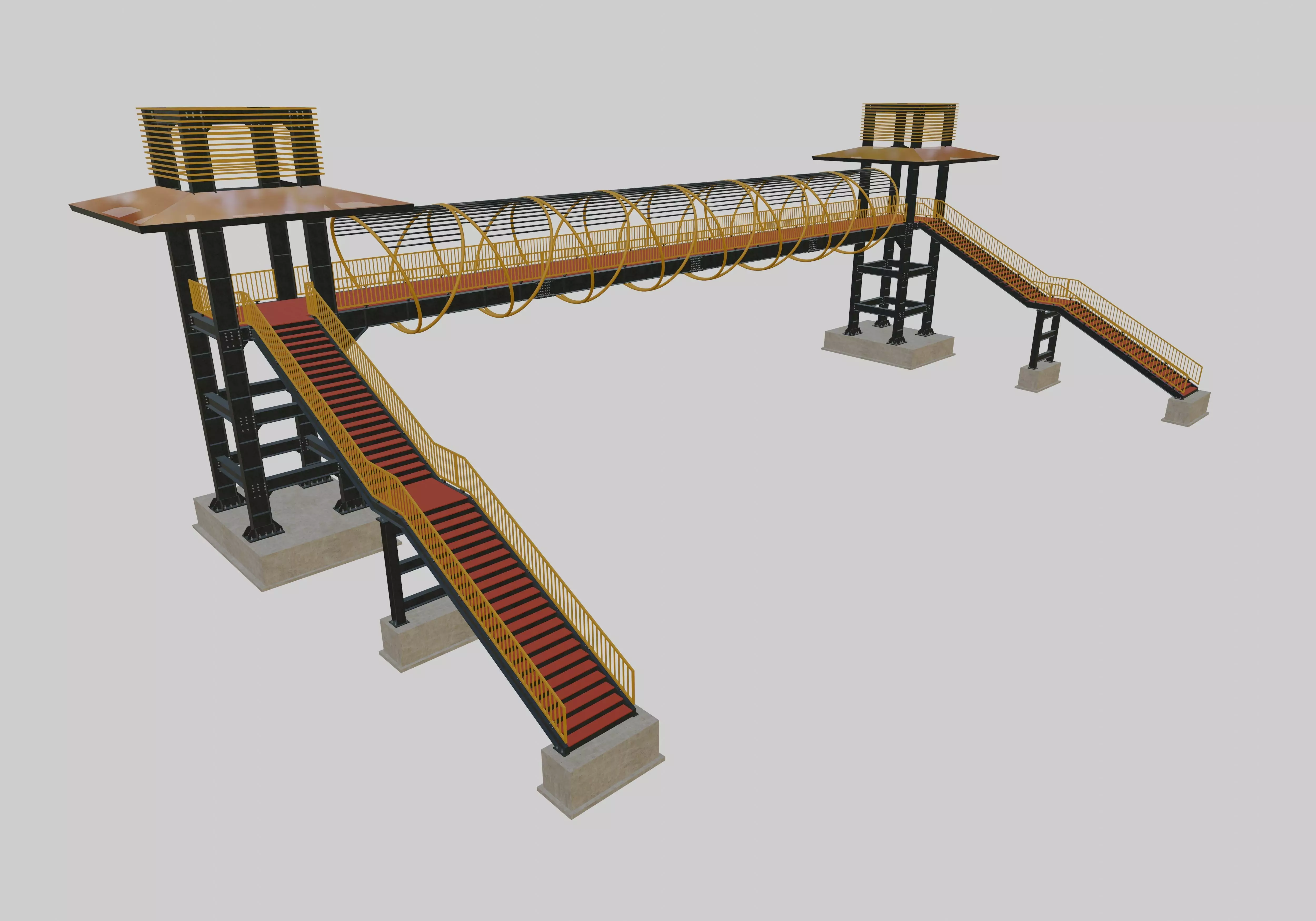 Steel Pedestrian Bridge-Straight Stair-Tower Column Type-27 3D model_0