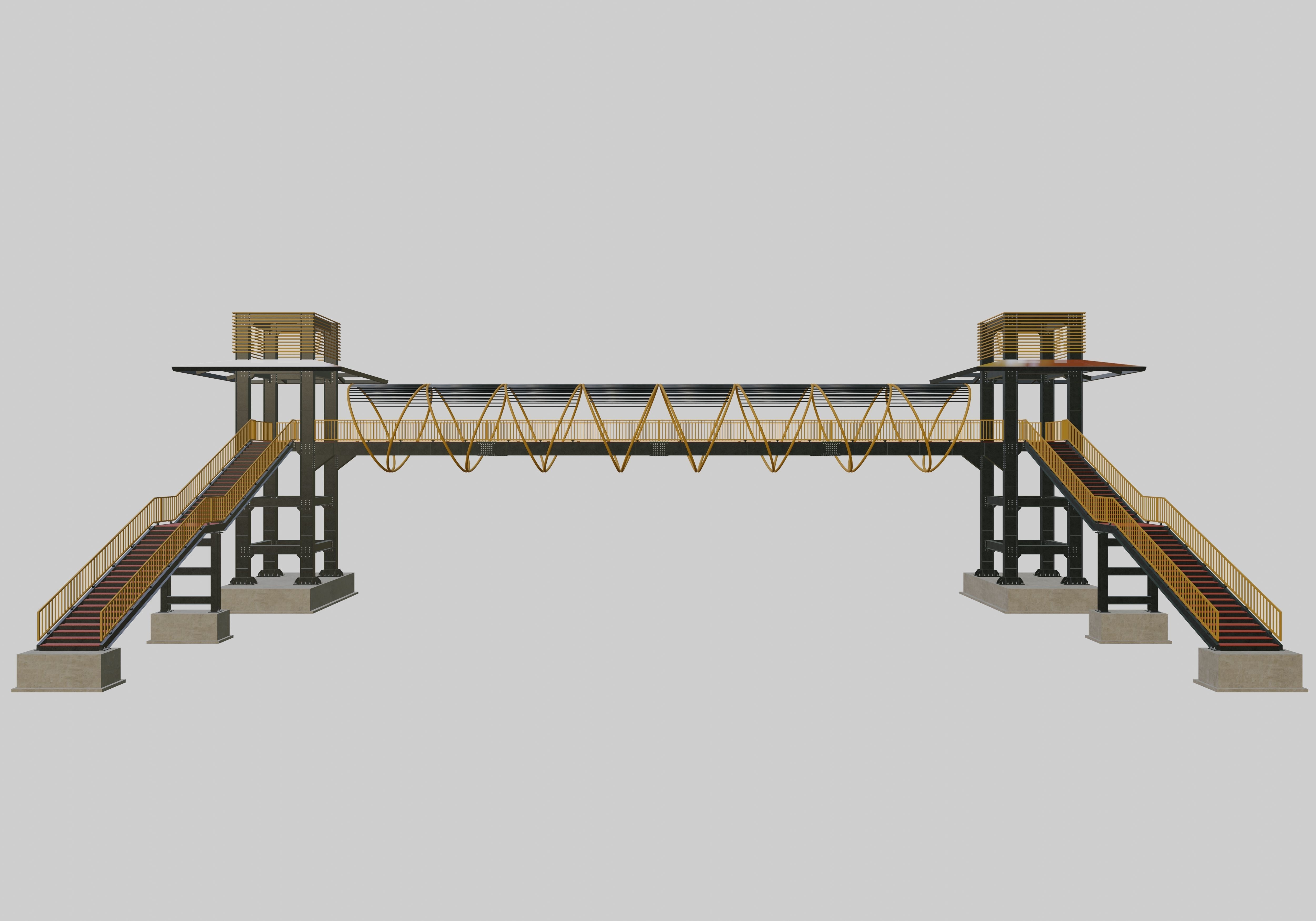 Steel Pedestrian Bridge-Straight Stair-Tower Column Type-27 3D model_26