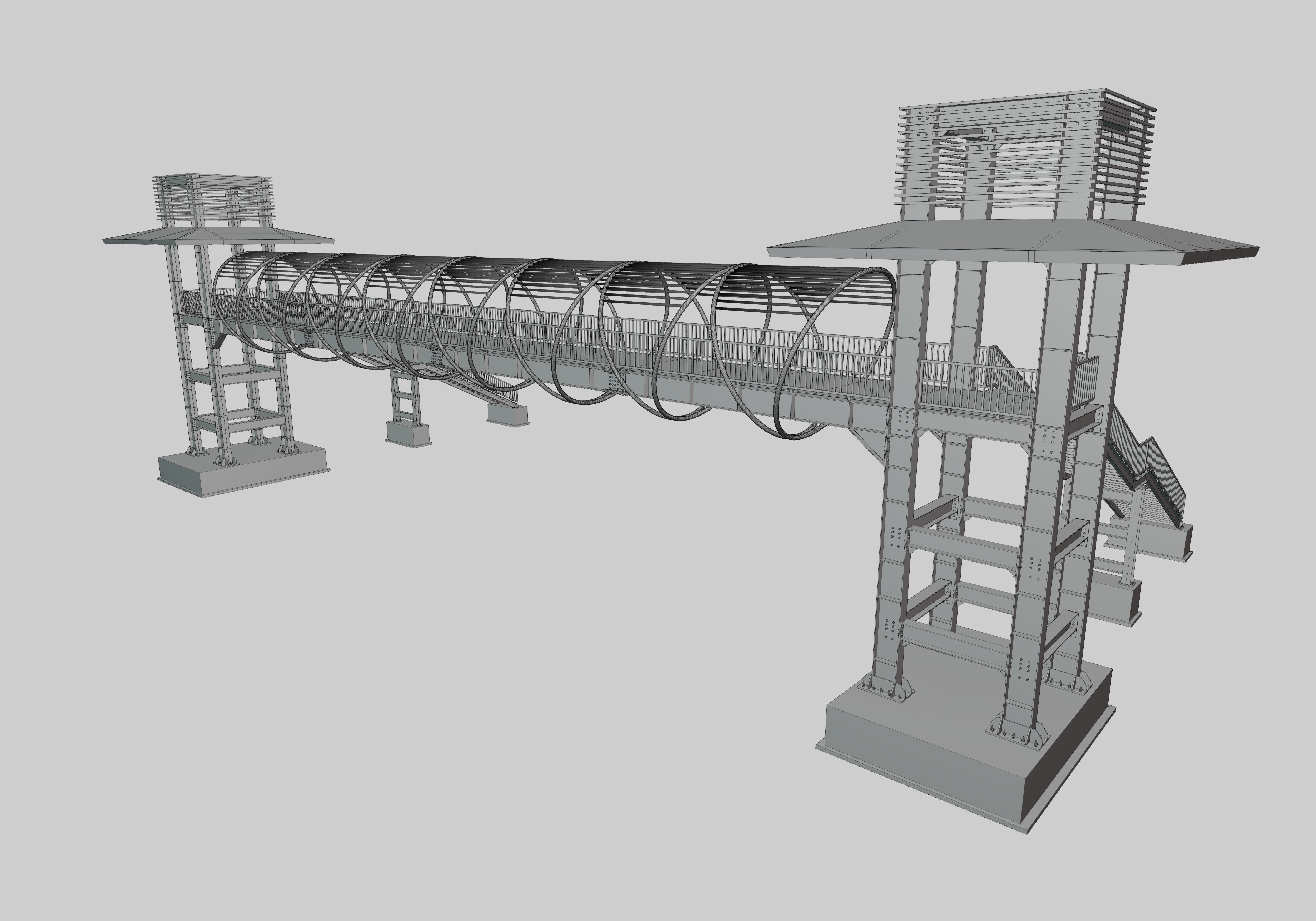 Steel Pedestrian Bridge-Straight Stair-Tower Column Type-27 3D model_30