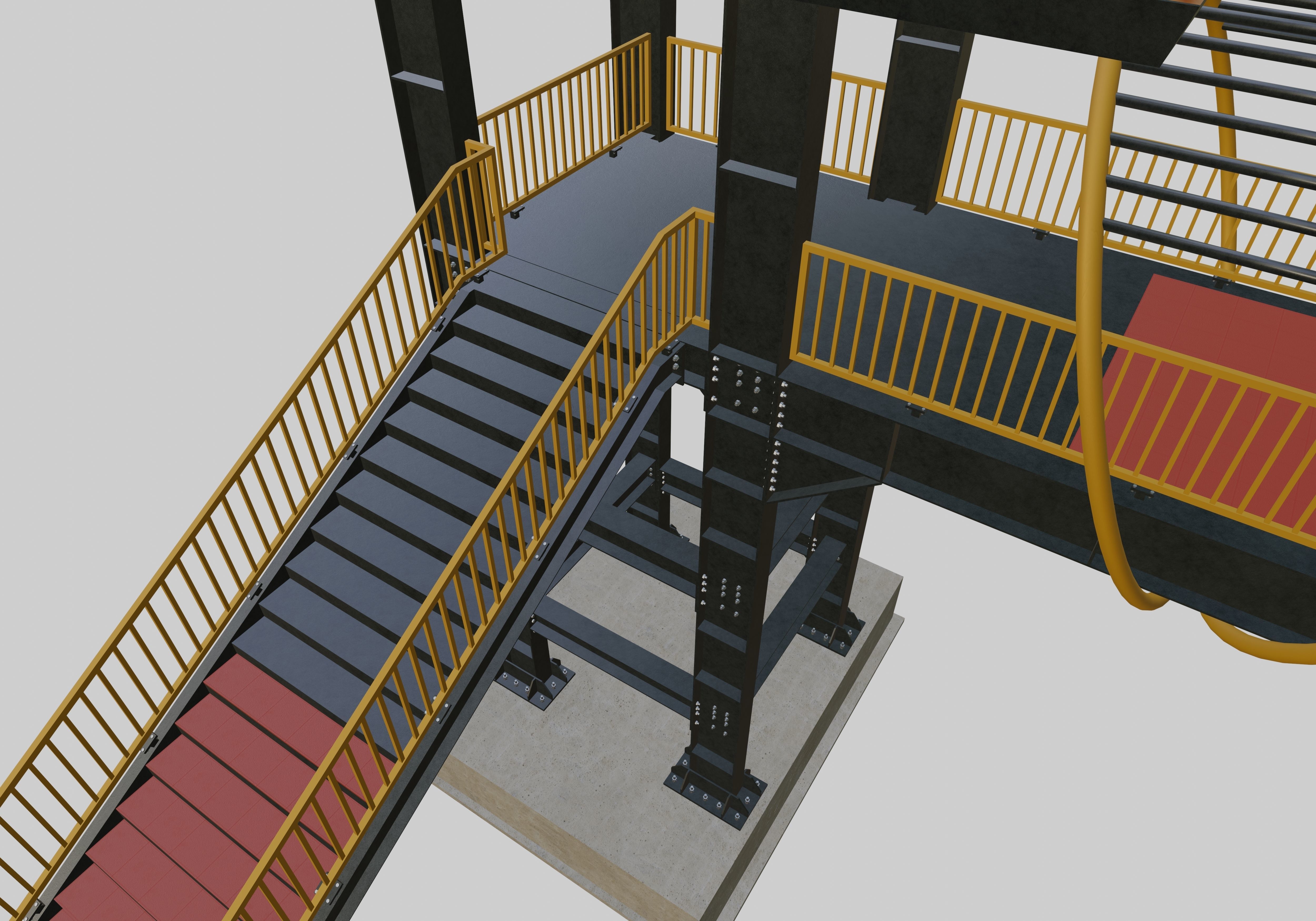 Steel Pedestrian Bridge-Straight Stair-Tower Column Type-27 3D model_16