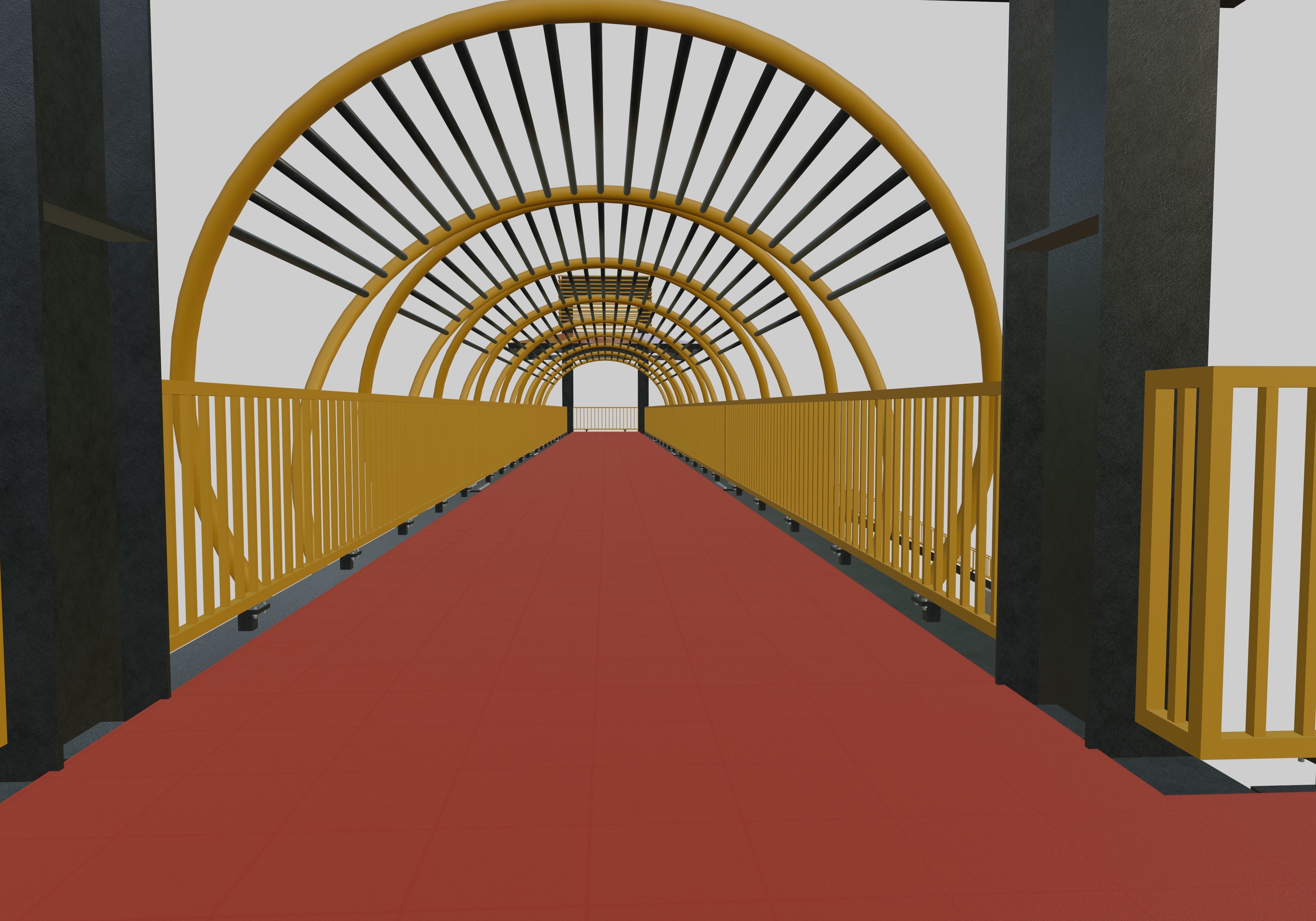 Steel Pedestrian Bridge-Straight Stair-Tower Column Type-27 3D model_33