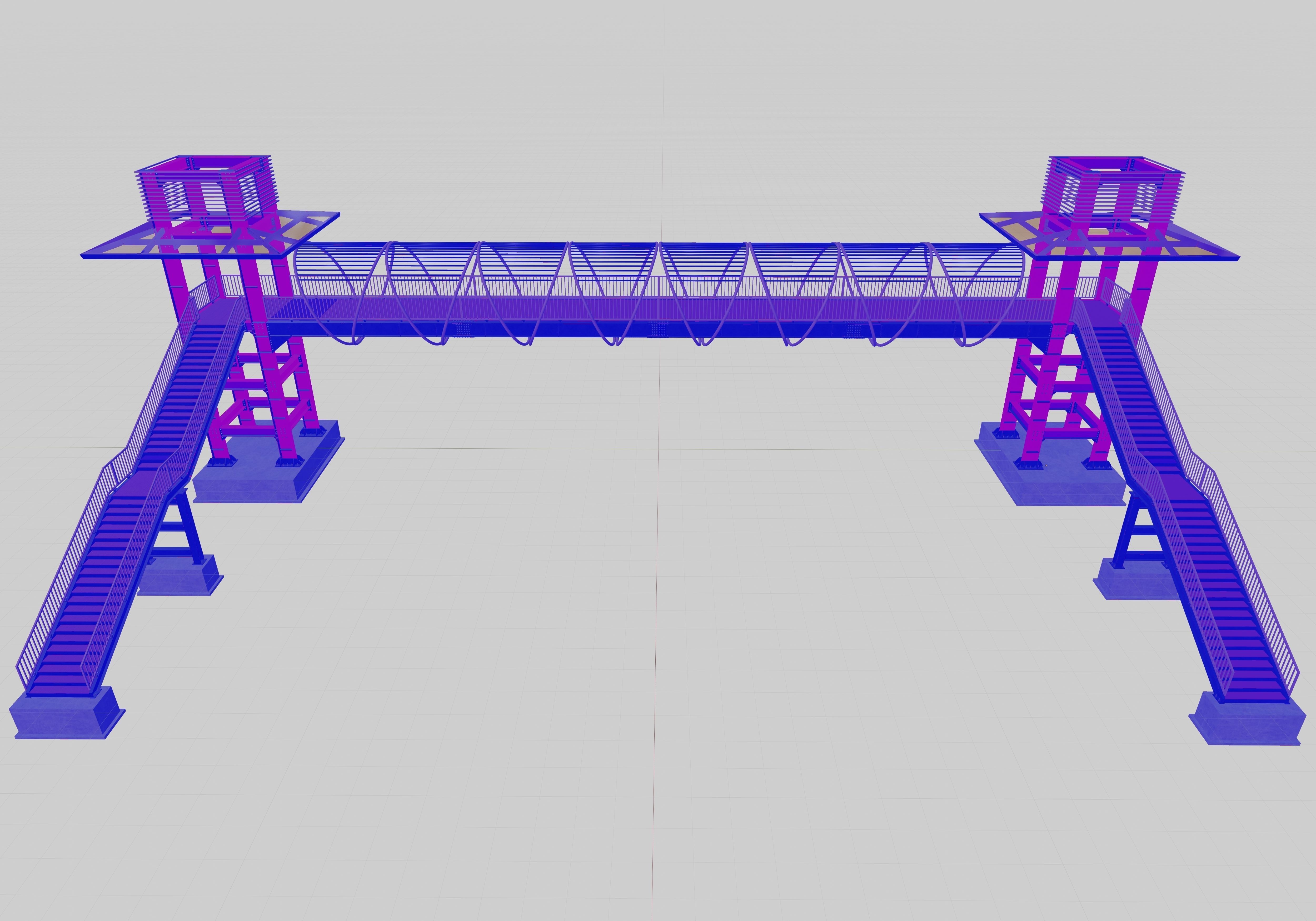 Steel Pedestrian Bridge-Straight Stair-Tower Column Type-27 3D model_7
