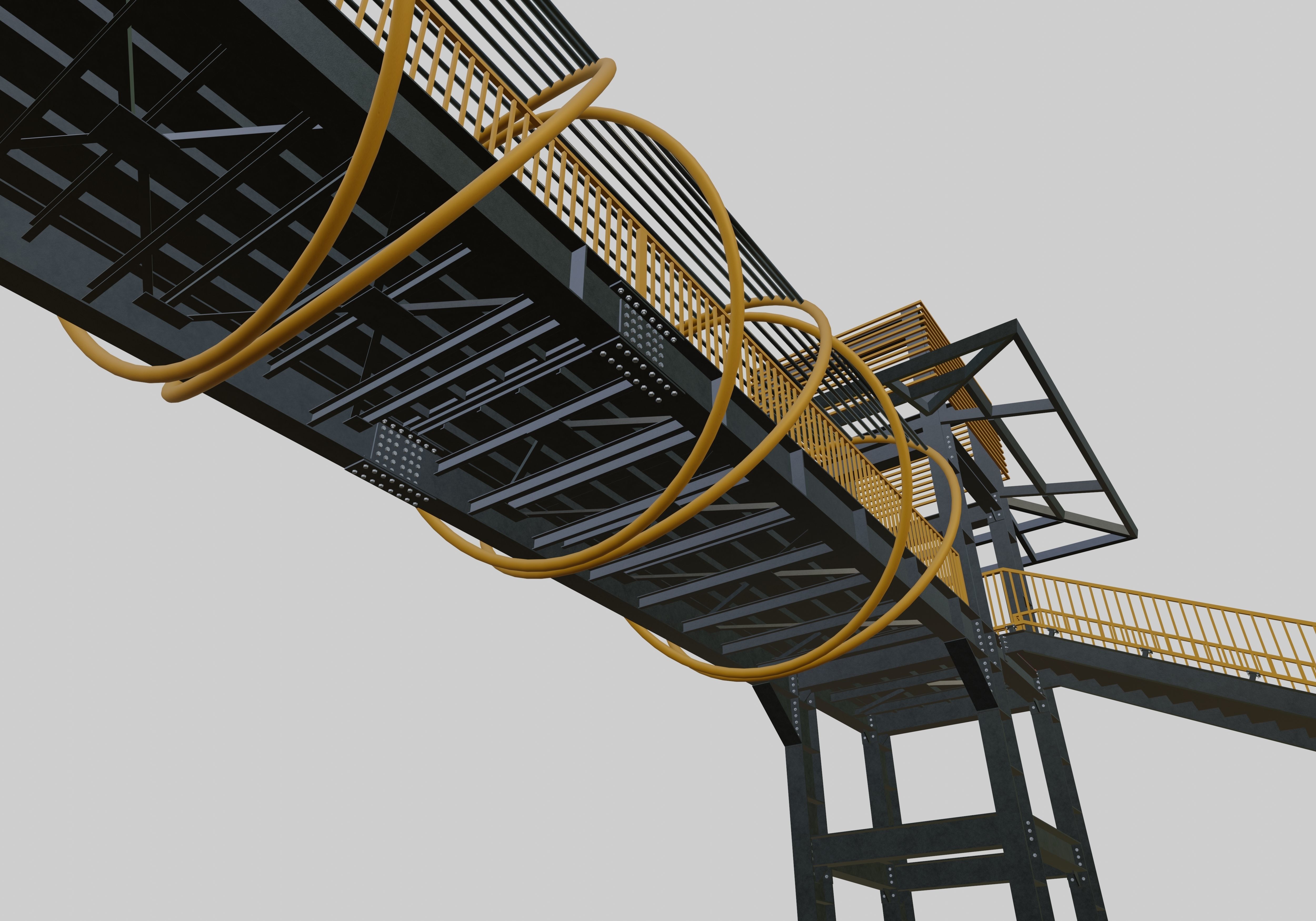 Steel Pedestrian Bridge-Straight Stair-Tower Column Type-27 3D model_4