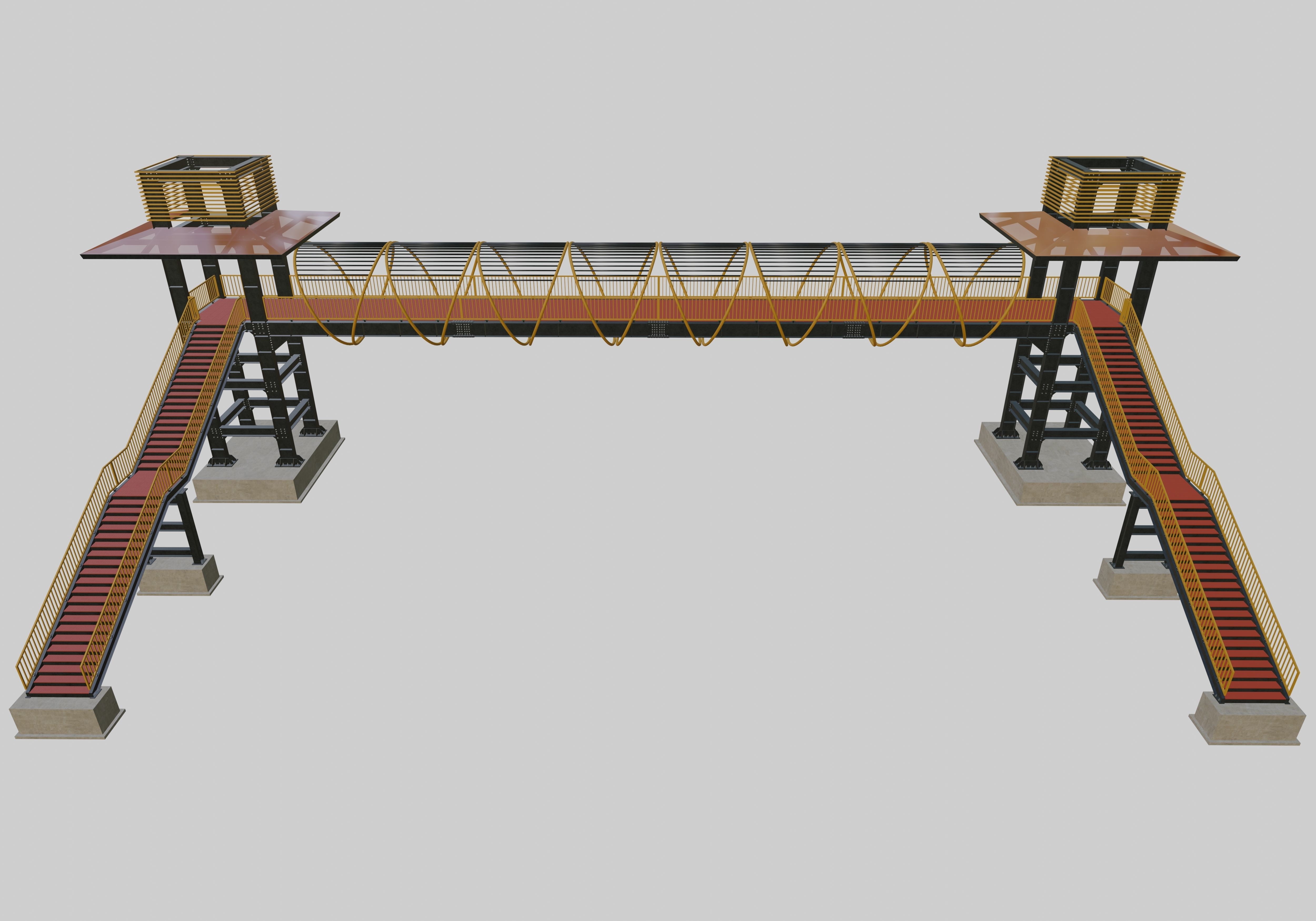 Steel Pedestrian Bridge-Straight Stair-Tower Column Type-27 3D model_6