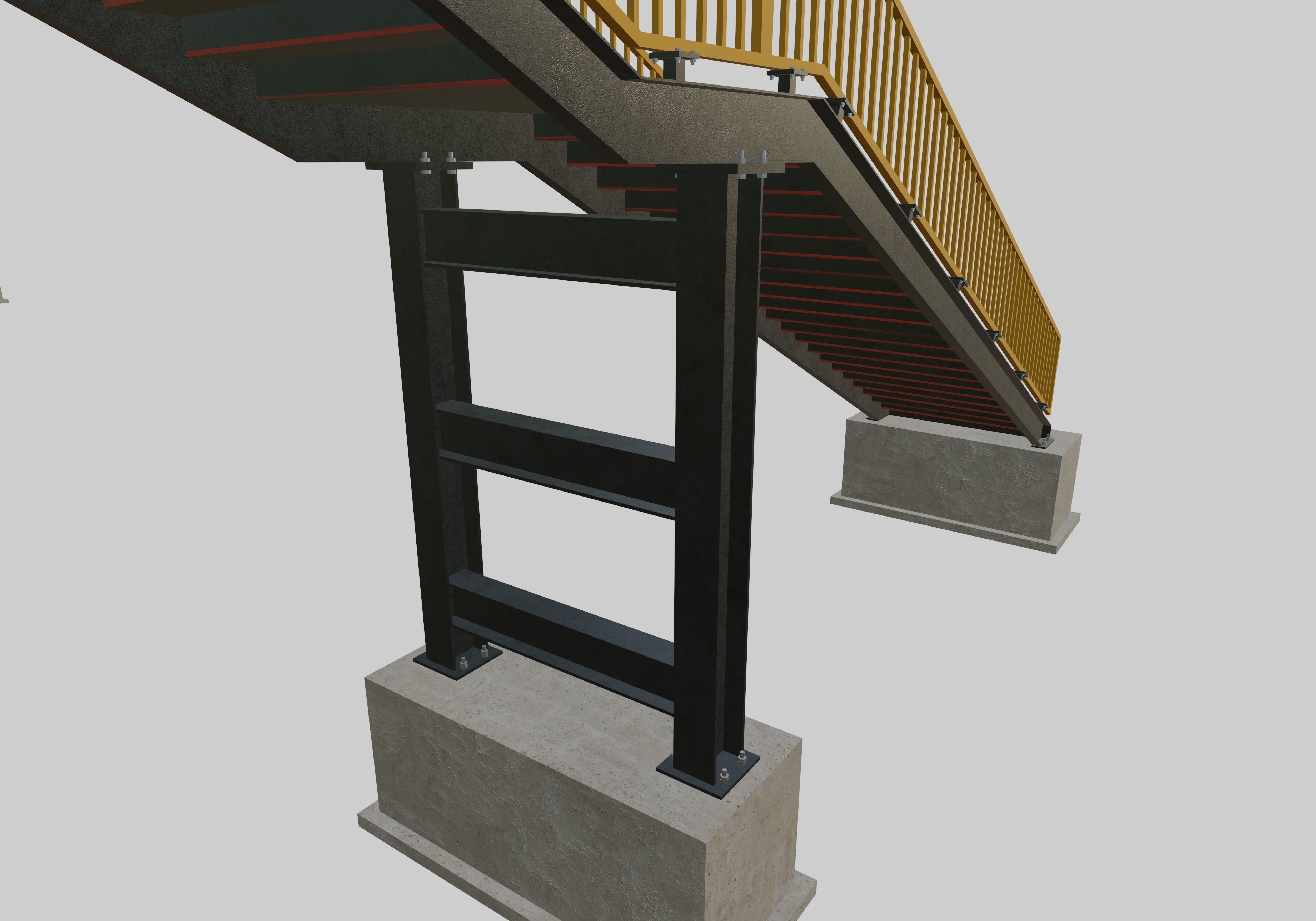 Steel Pedestrian Bridge-Straight Stair-Tower Column Type-27 3D model_9