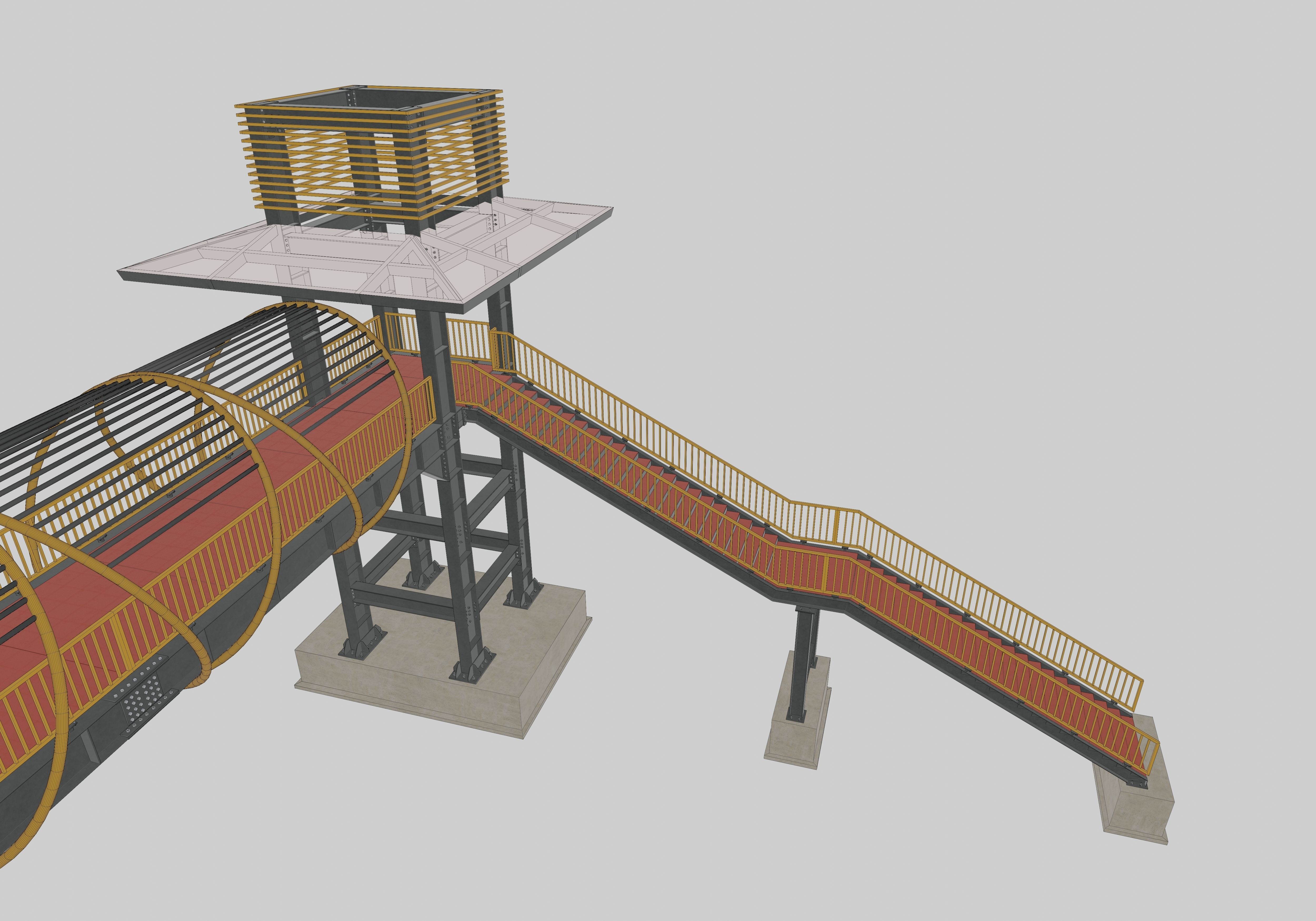 Steel Pedestrian Bridge-Straight Stair-Tower Column Type-27 3D model_23