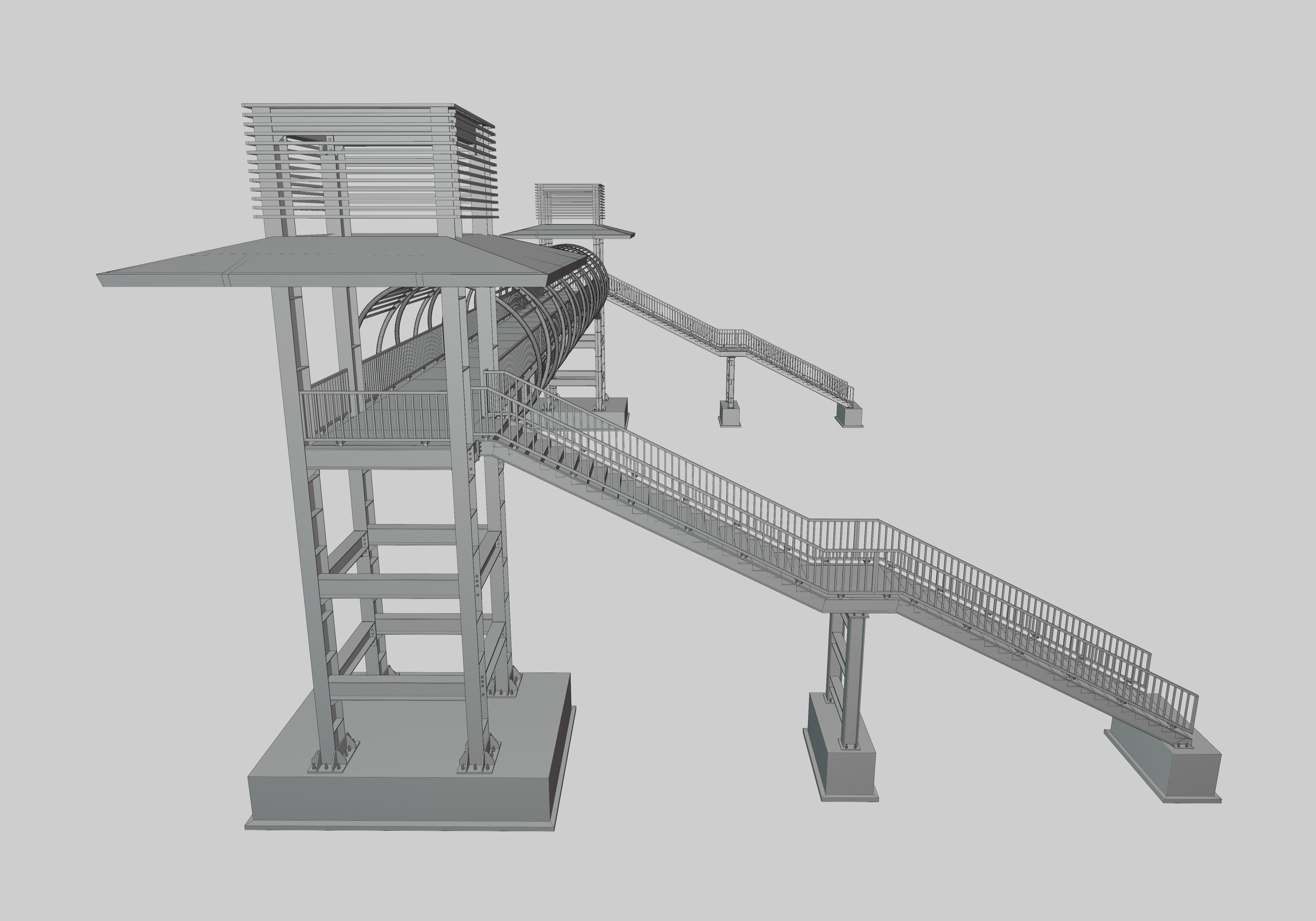 Steel Pedestrian Bridge-Straight Stair-Tower Column Type-27 3D model_32