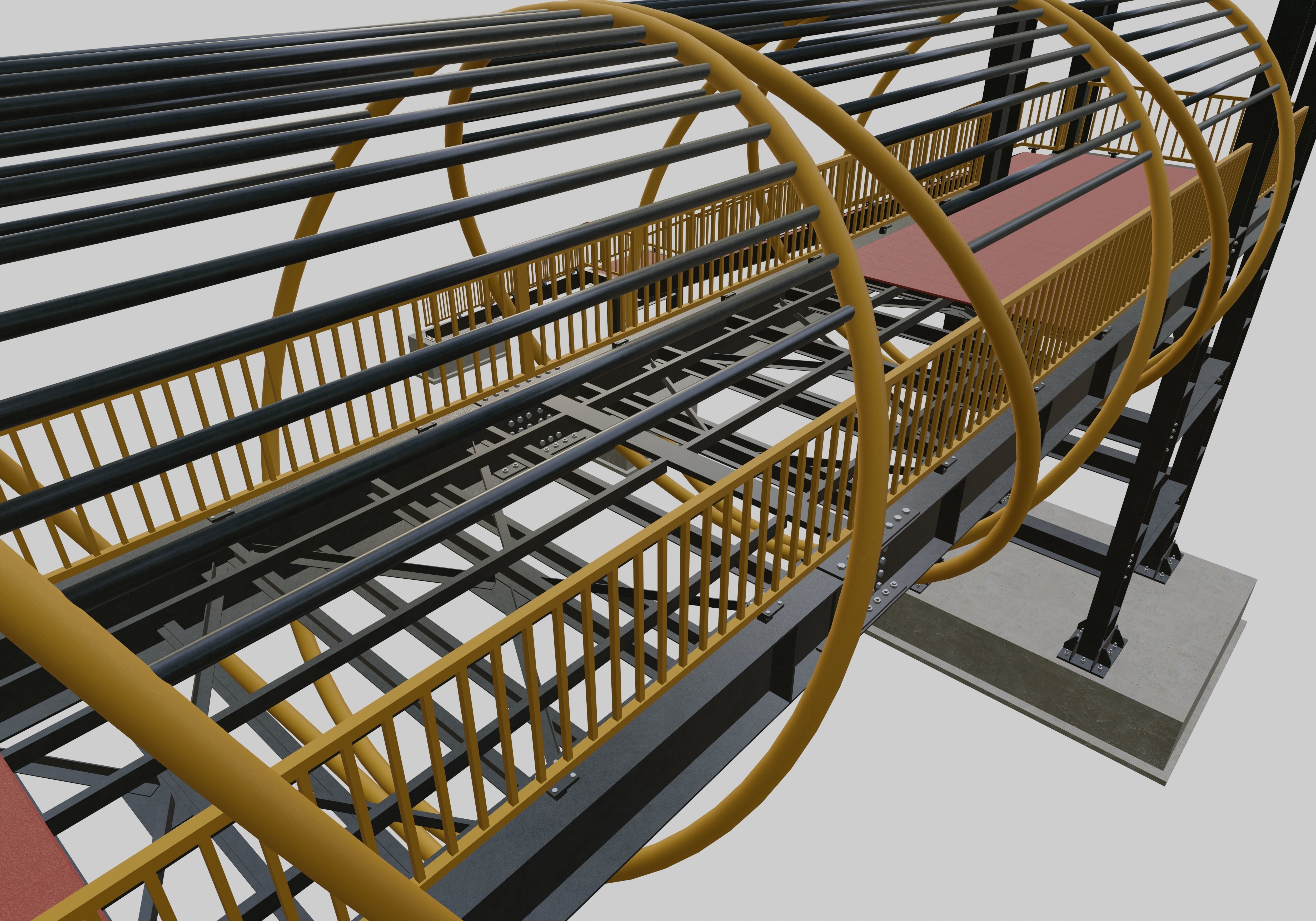 Steel Pedestrian Bridge-Straight Stair-Tower Column Type-27 3D model_15