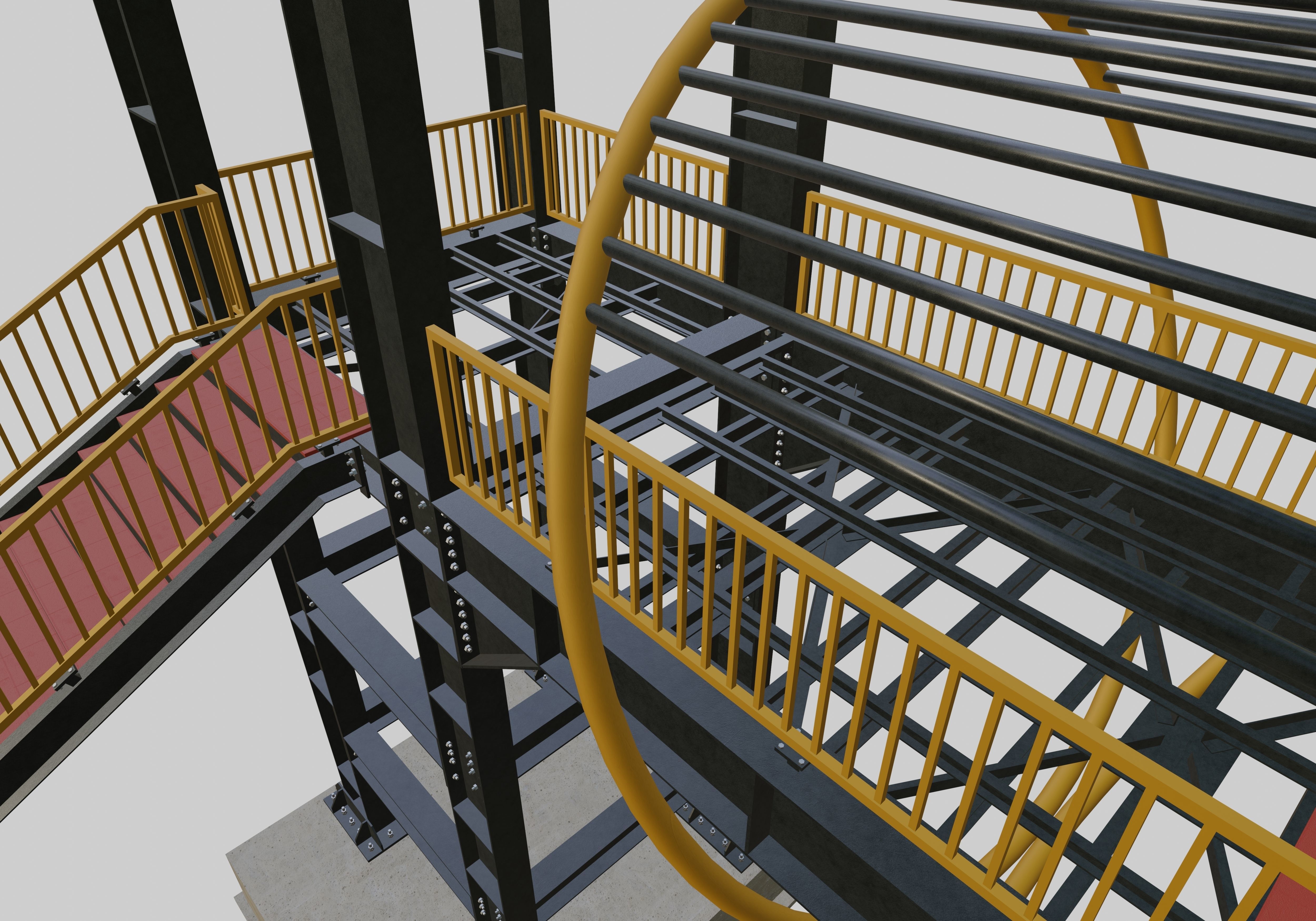Steel Pedestrian Bridge-Straight Stair-Tower Column Type-27 3D model_14