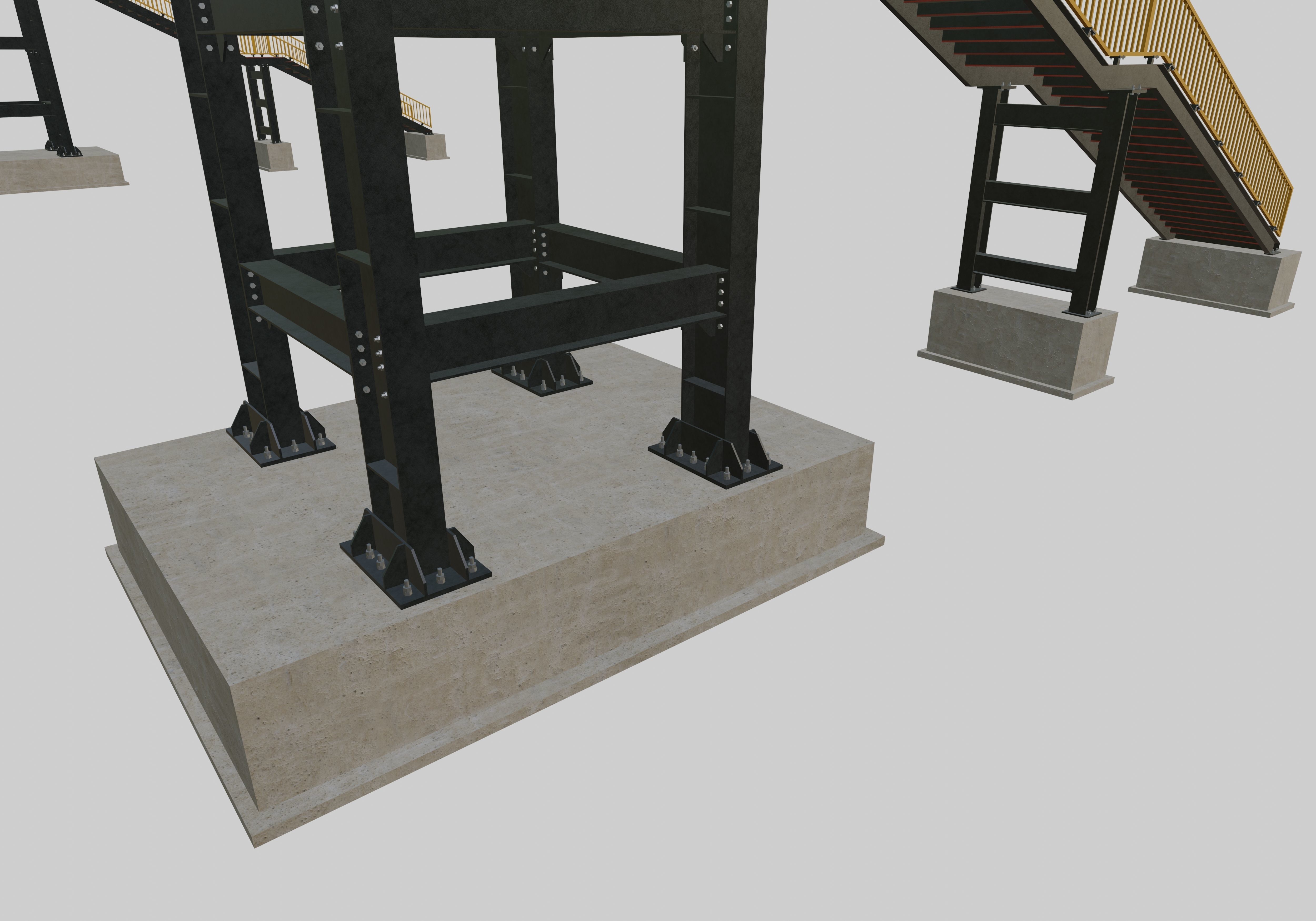 Steel Pedestrian Bridge-Straight Stair-Tower Column Type-27 3D model_8