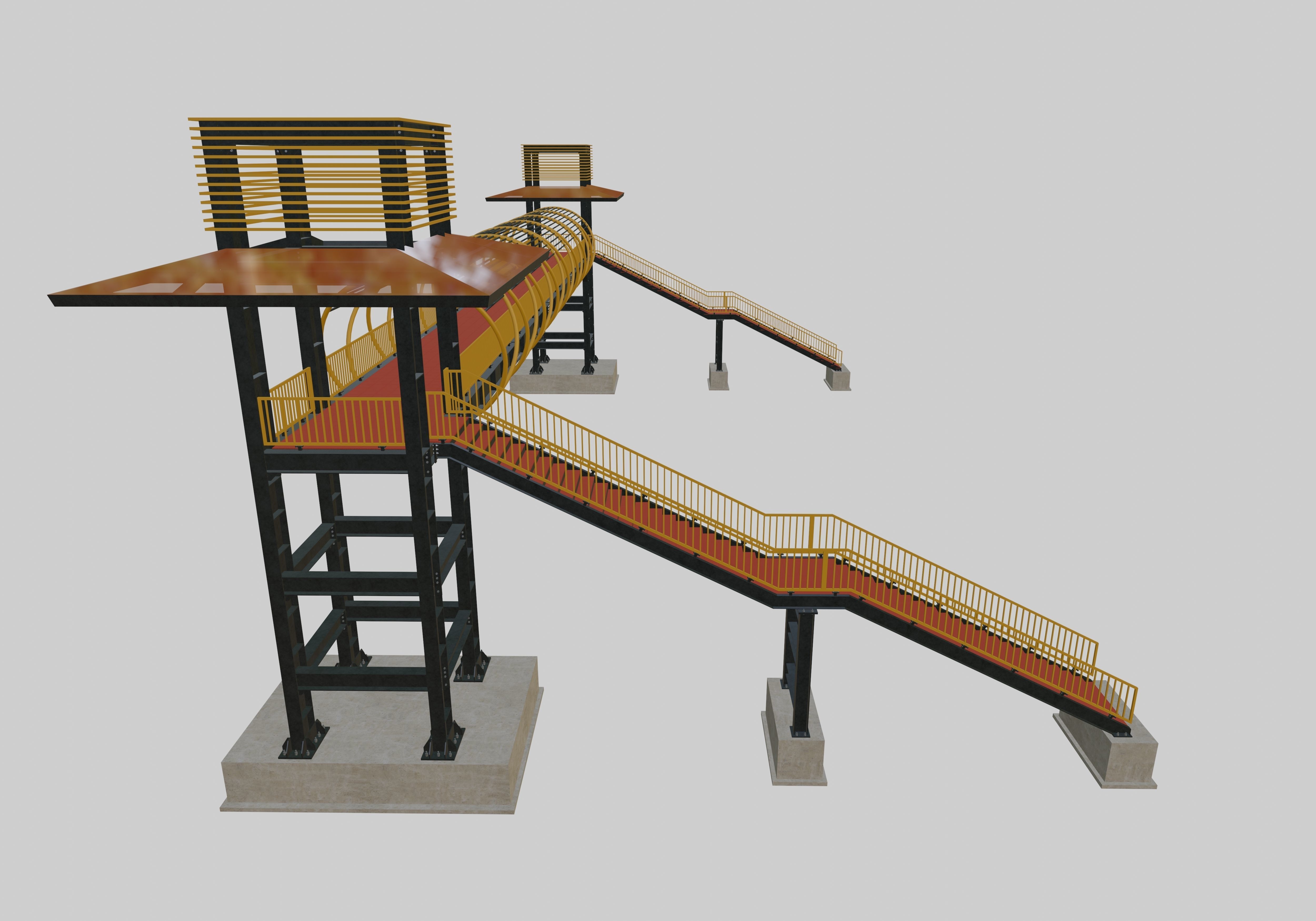 Steel Pedestrian Bridge-Straight Stair-Tower Column Type-27 3D model_1