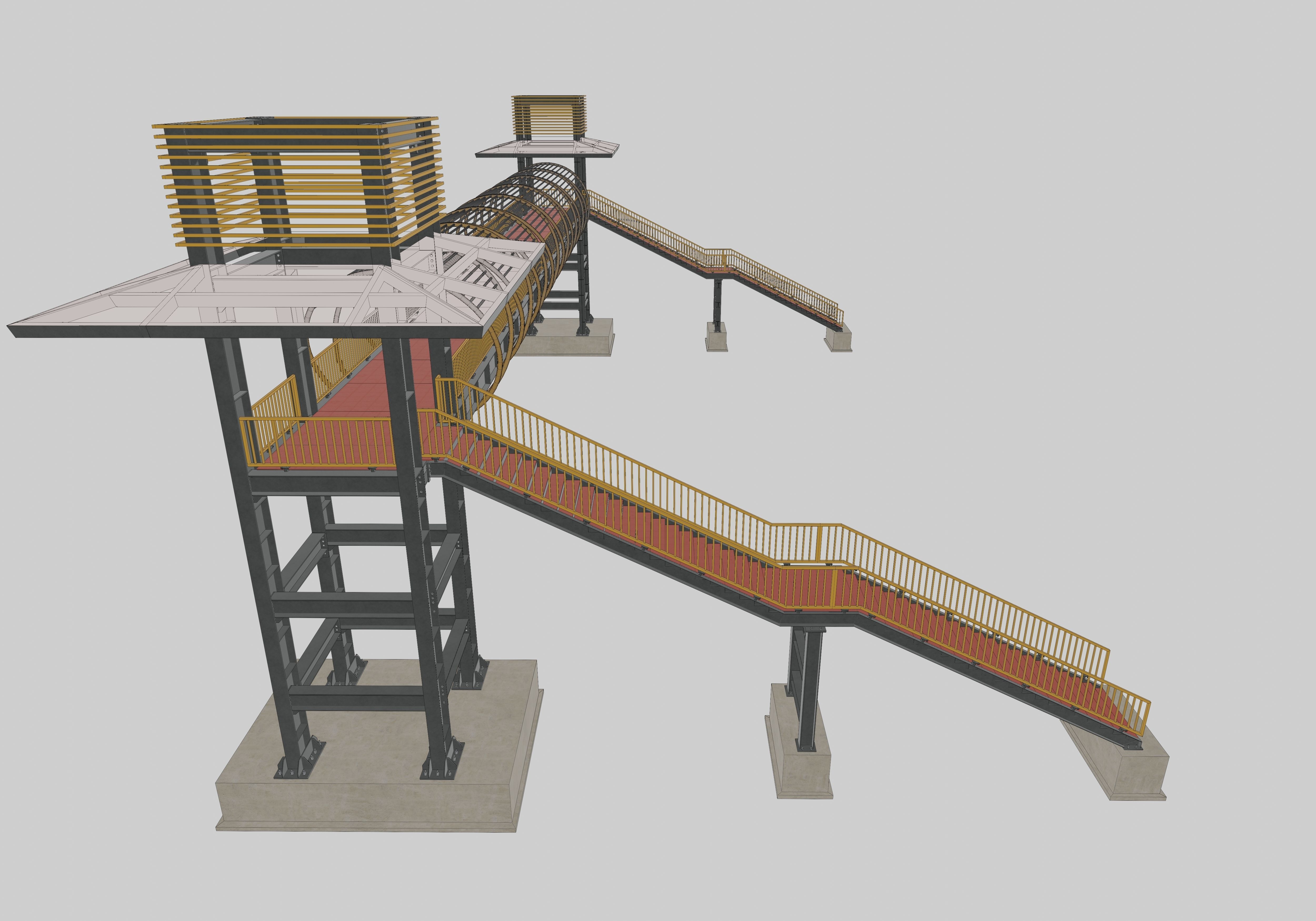 Steel Pedestrian Bridge-Straight Stair-Tower Column Type-27 3D model_17