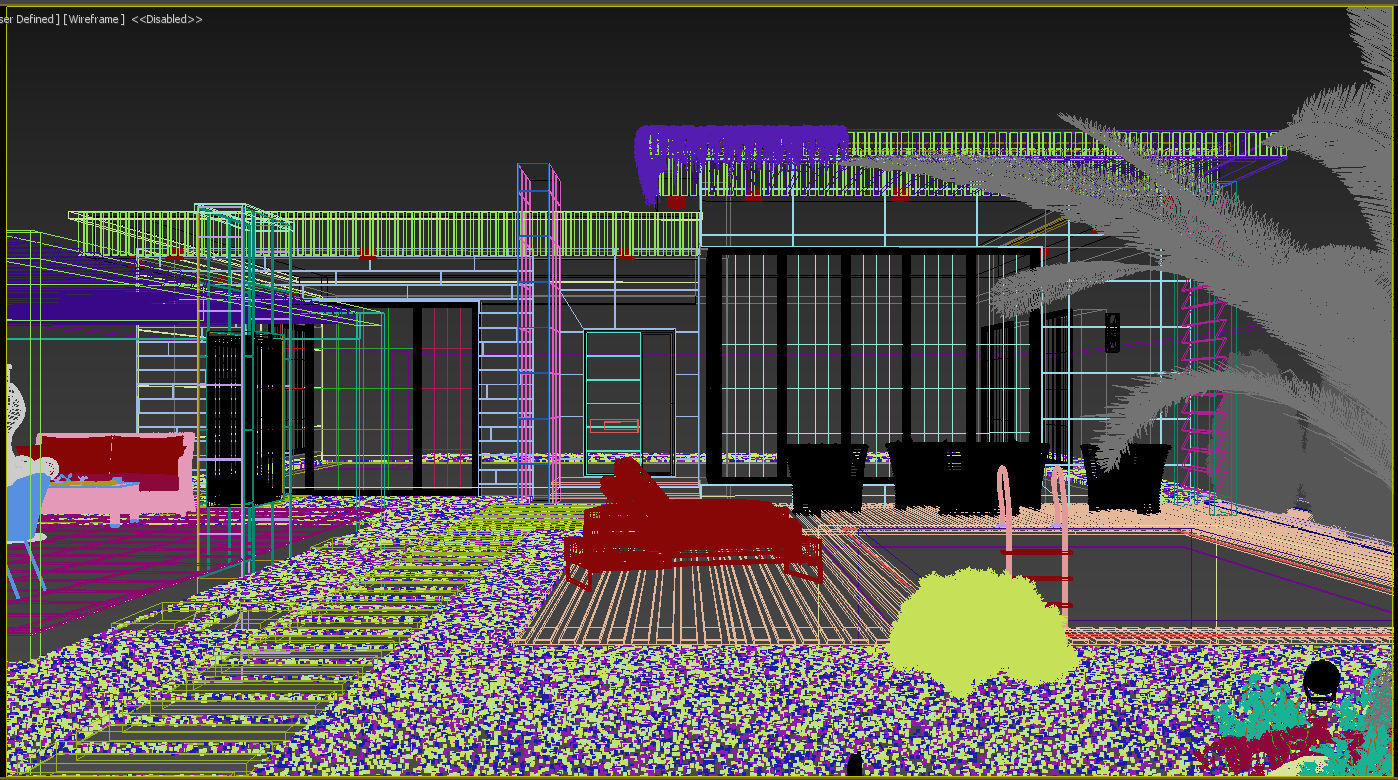 Realistic Villa modern house with pool and lawn Low-poly 3D model_5