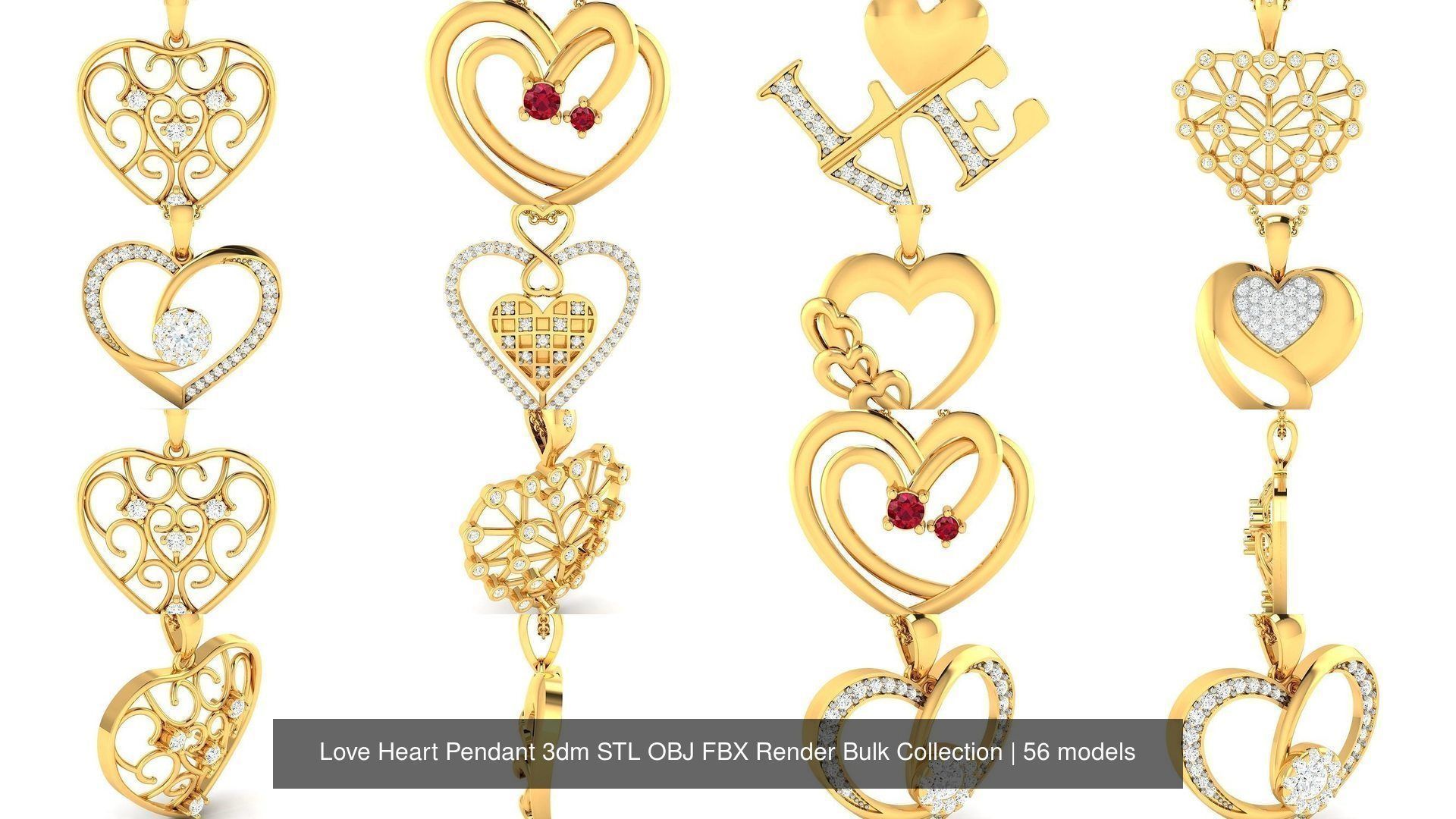 Love Heart Pendant 3dm STL OBJ FBX Render Bulk Collection _20