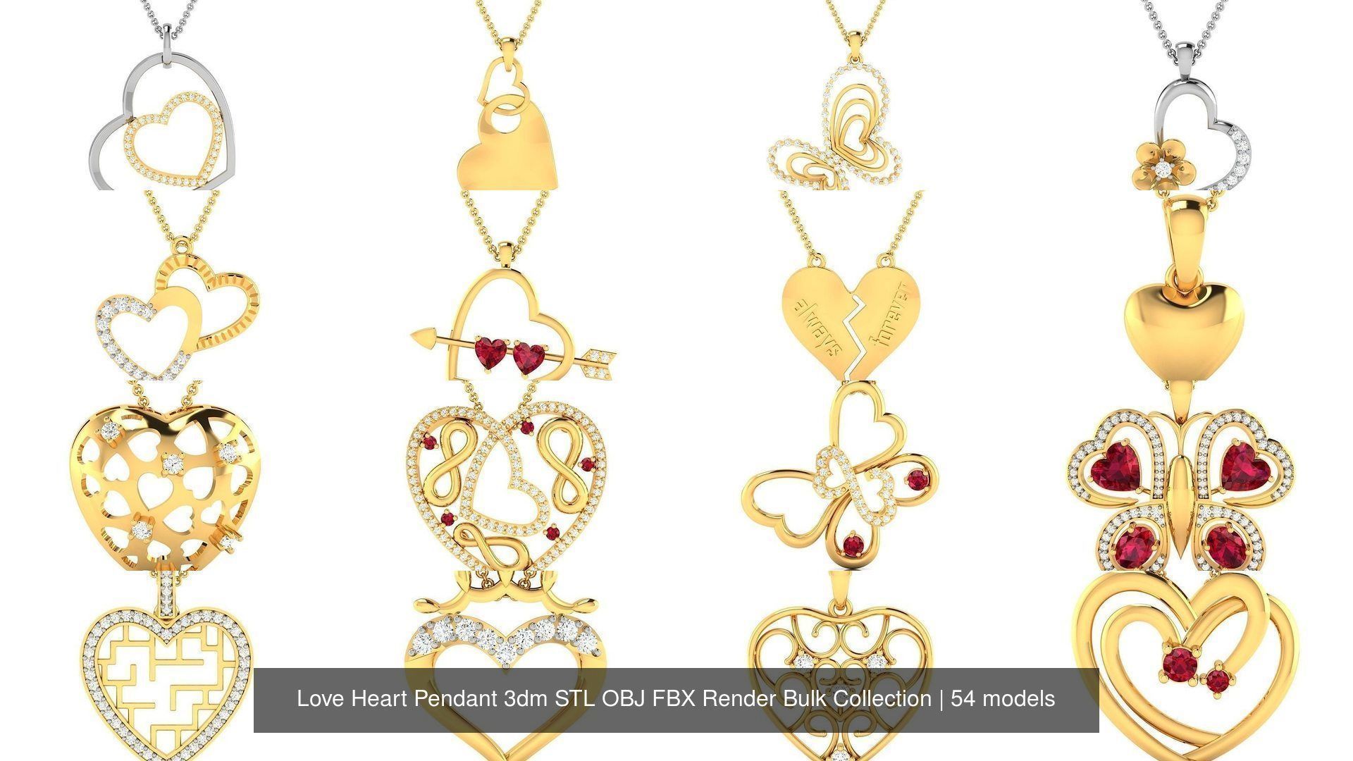 Love Heart Pendant 3dm STL OBJ FBX Render Bulk Collection _16