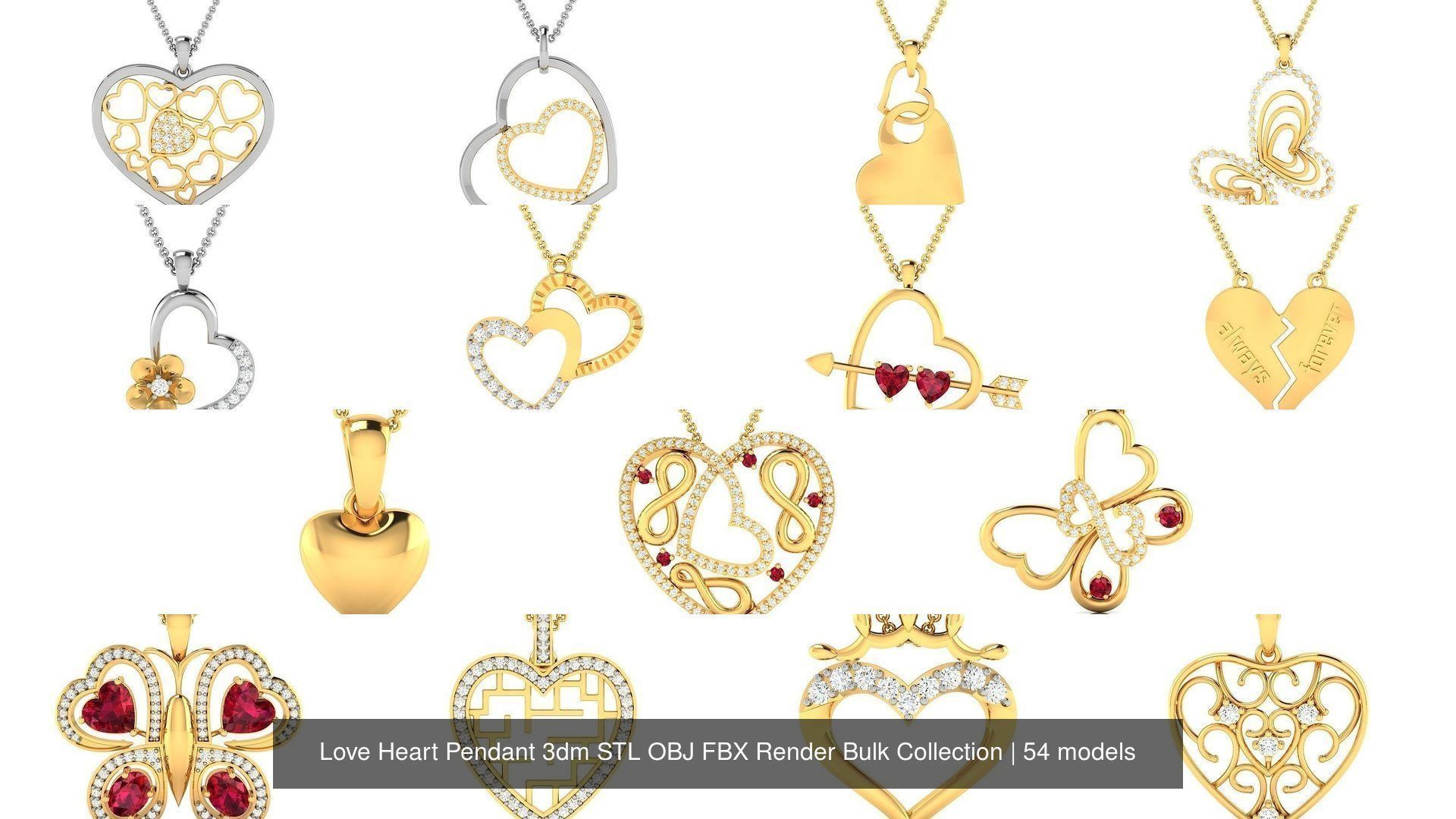 Love Heart Pendant 3dm STL OBJ FBX Render Bulk Collection _17