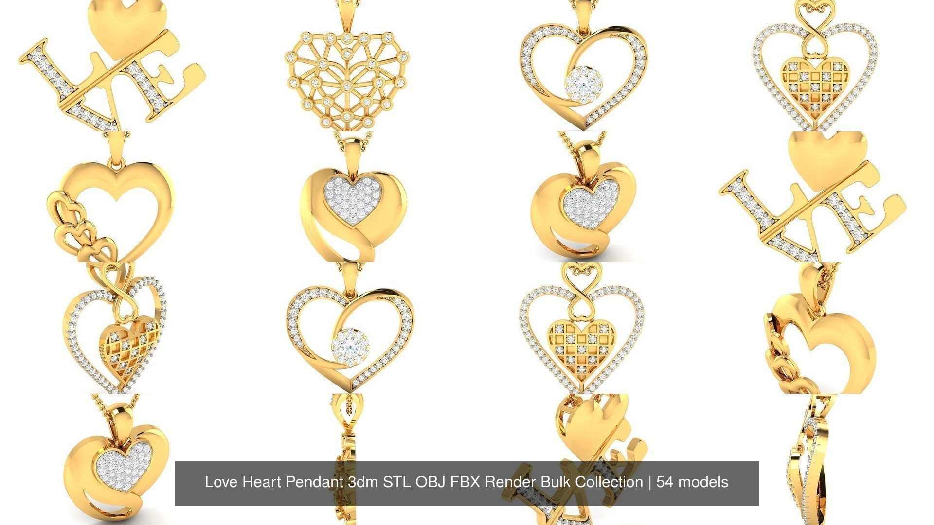 Love Heart Pendant 3dm STL OBJ FBX Render Bulk Collection _23