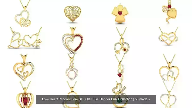 Love Heart Pendant 3dm STL OBJ FBX Render Bulk Collection 