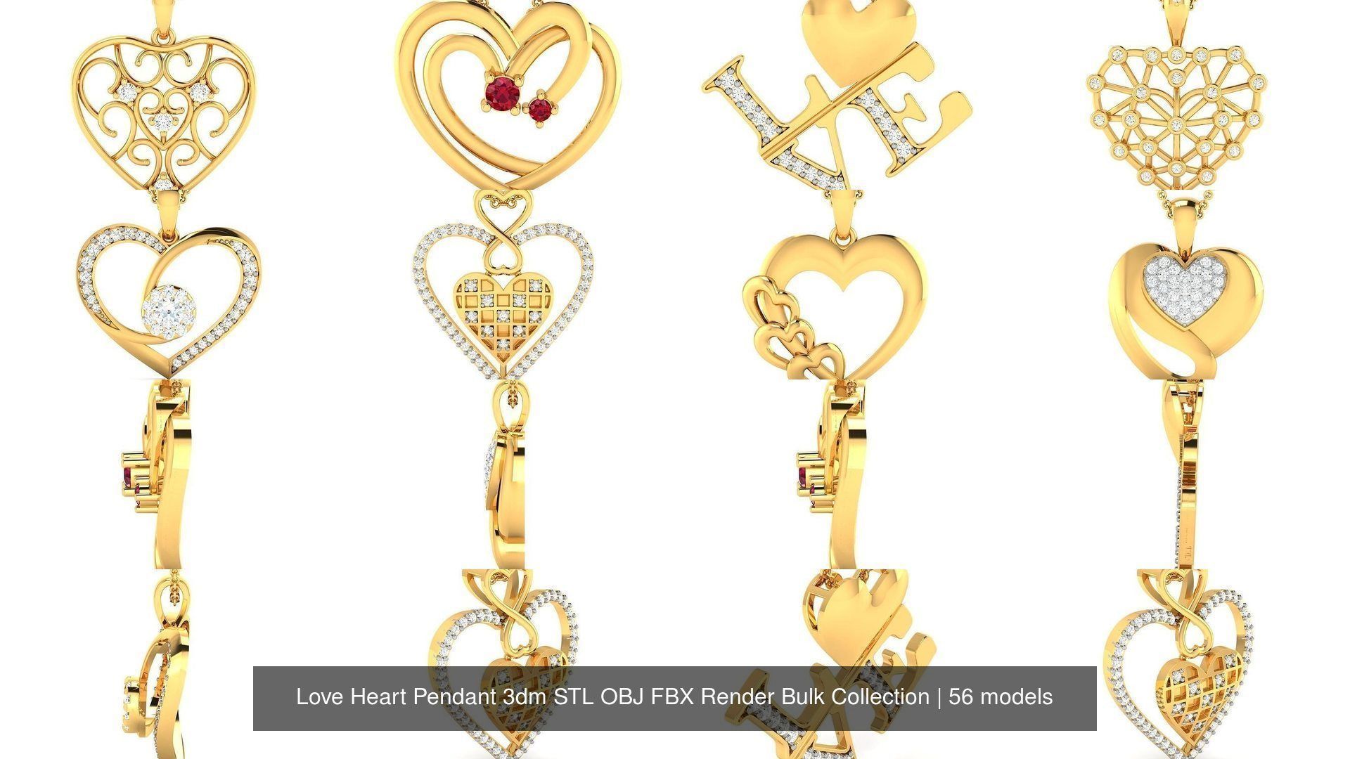 Love Heart Pendant 3dm STL OBJ FBX Render Bulk Collection _27