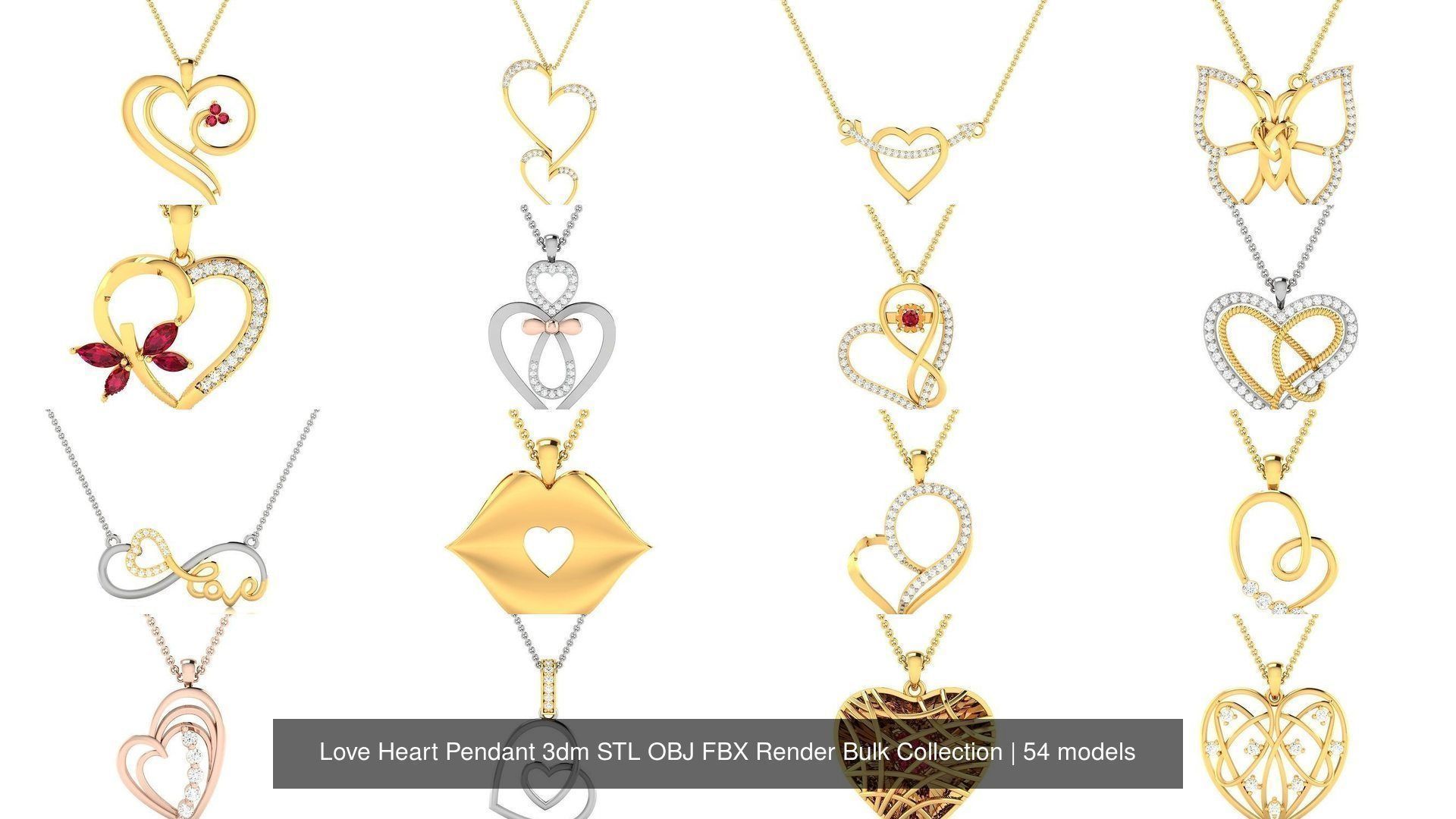 Love Heart Pendant 3dm STL OBJ FBX Render Bulk Collection _8