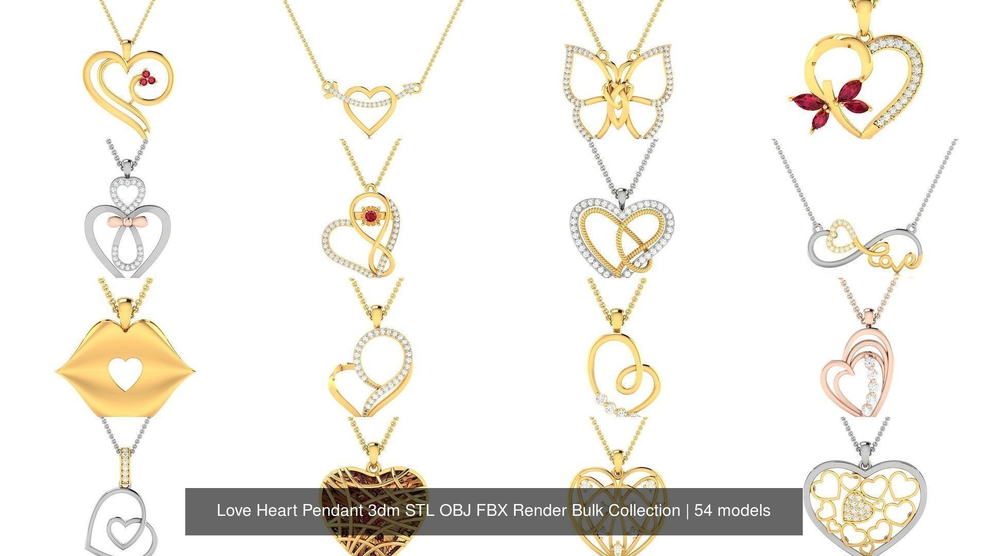 Love Heart Pendant 3dm STL OBJ FBX Render Bulk Collection _11