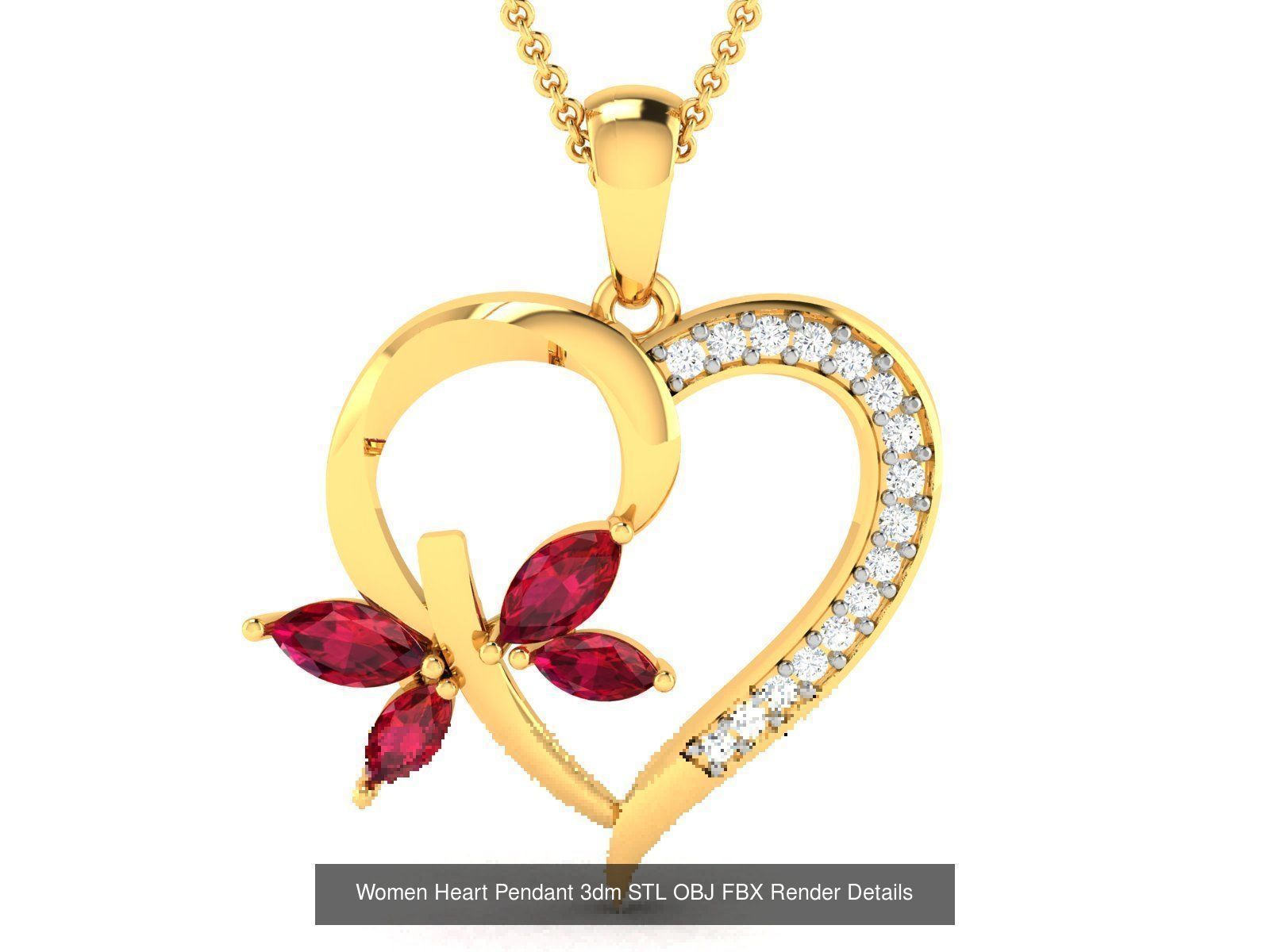 Love Heart Pendant 3dm STL OBJ FBX Render Bulk Collection _46