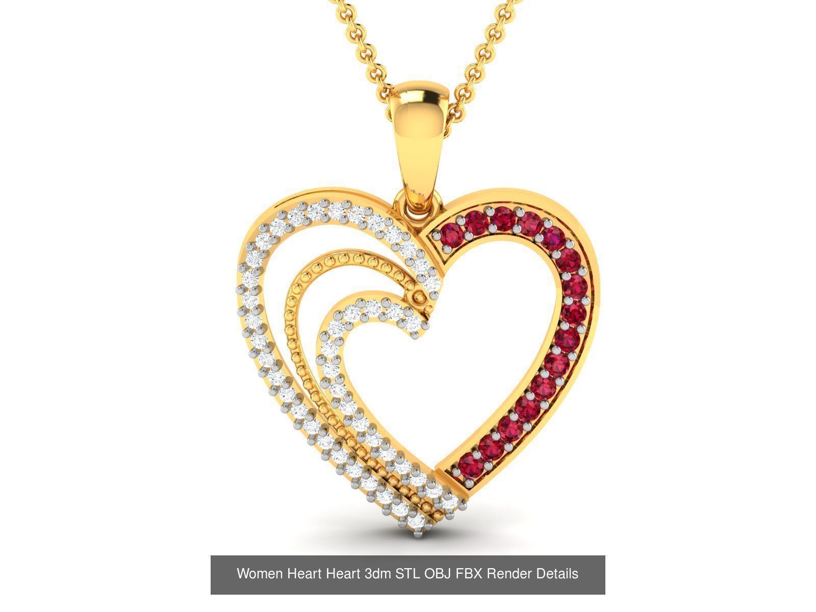 Love Heart Pendant 3dm STL OBJ FBX Render Bulk Collection _32