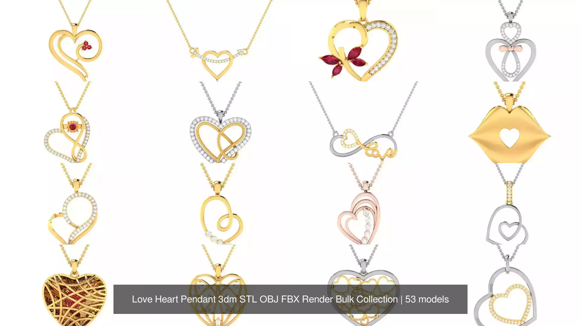 Love Heart Pendant 3dm STL OBJ FBX Render Bulk Collection _12
