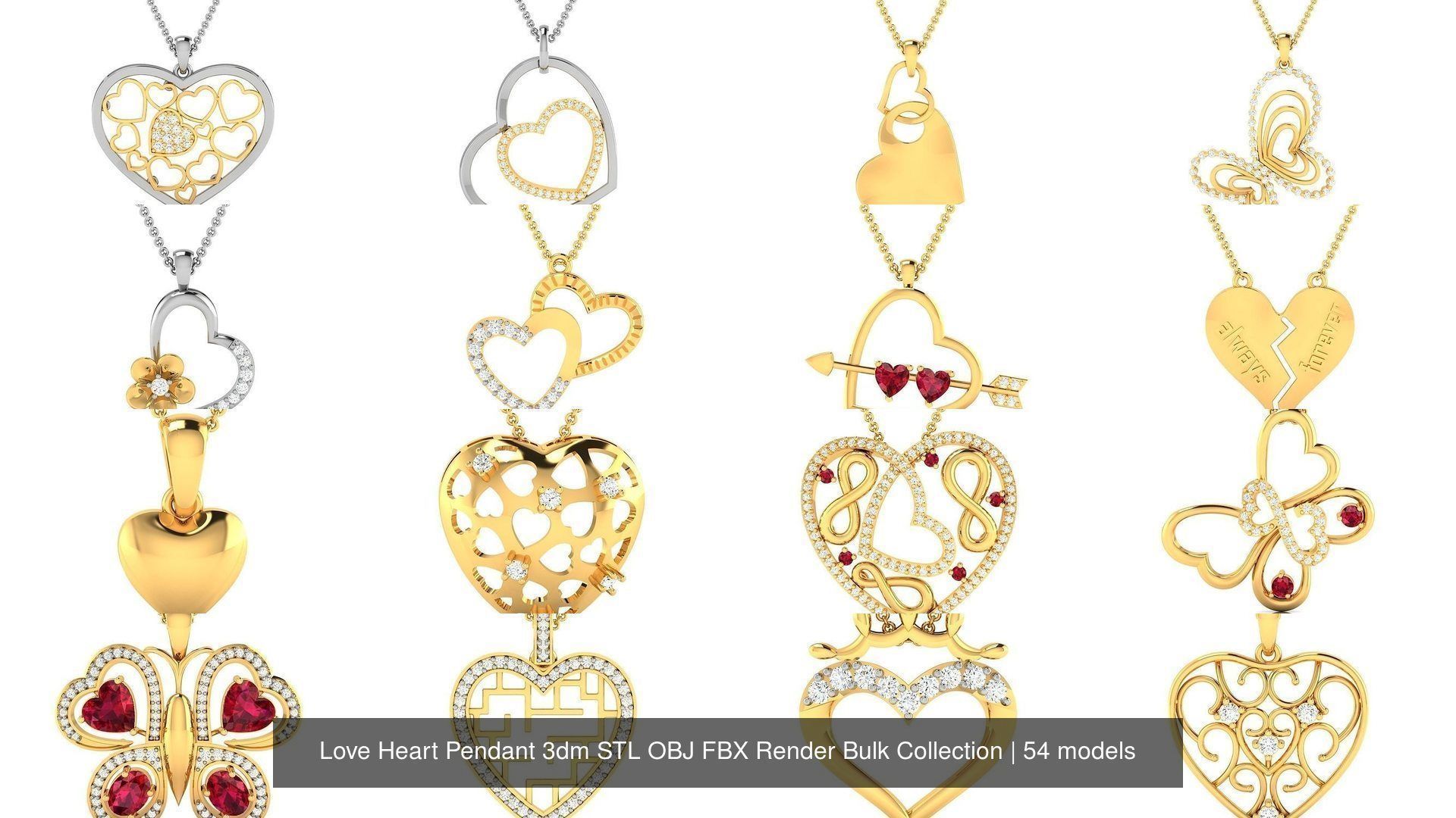 Love Heart Pendant 3dm STL OBJ FBX Render Bulk Collection _15