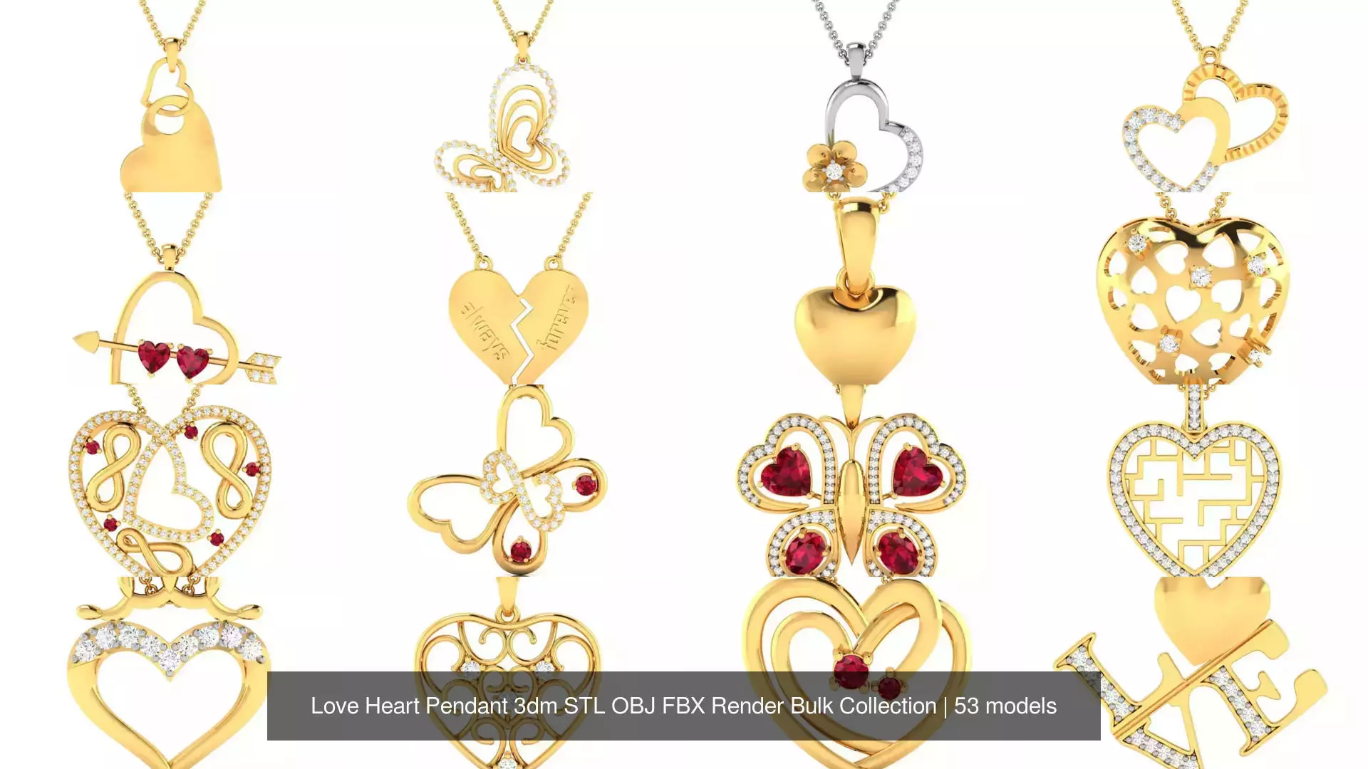 Love Heart Pendant 3dm STL OBJ FBX Render Bulk Collection _19