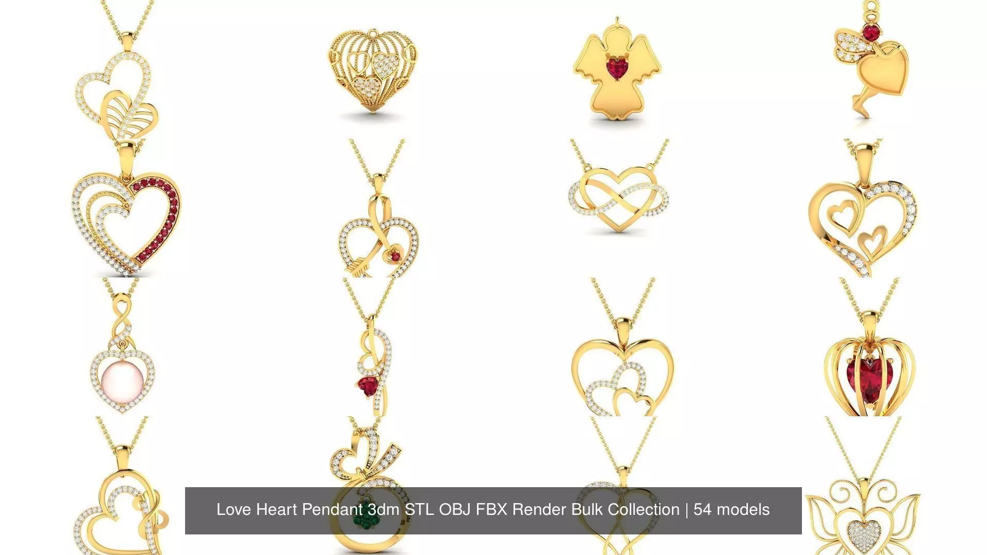 Love Heart Pendant 3dm STL OBJ FBX Render Bulk Collection _3