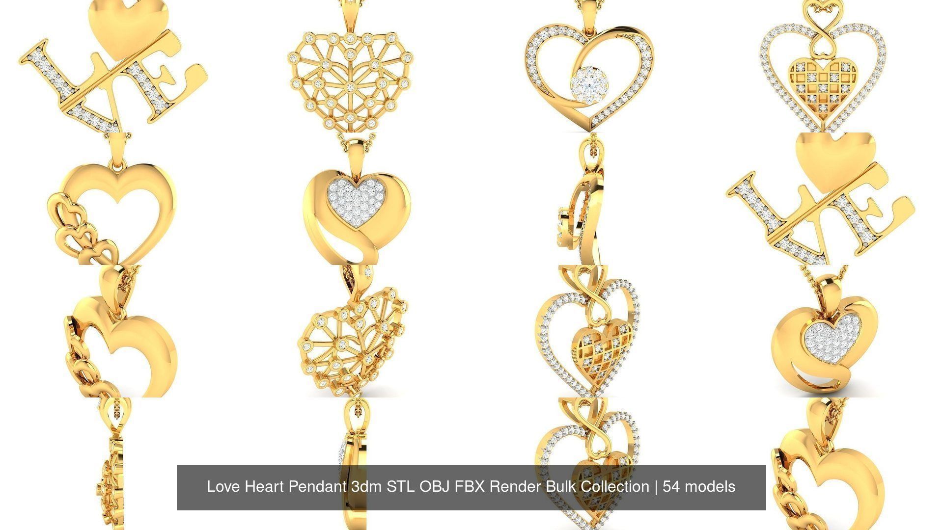 Love Heart Pendant 3dm STL OBJ FBX Render Bulk Collection _24