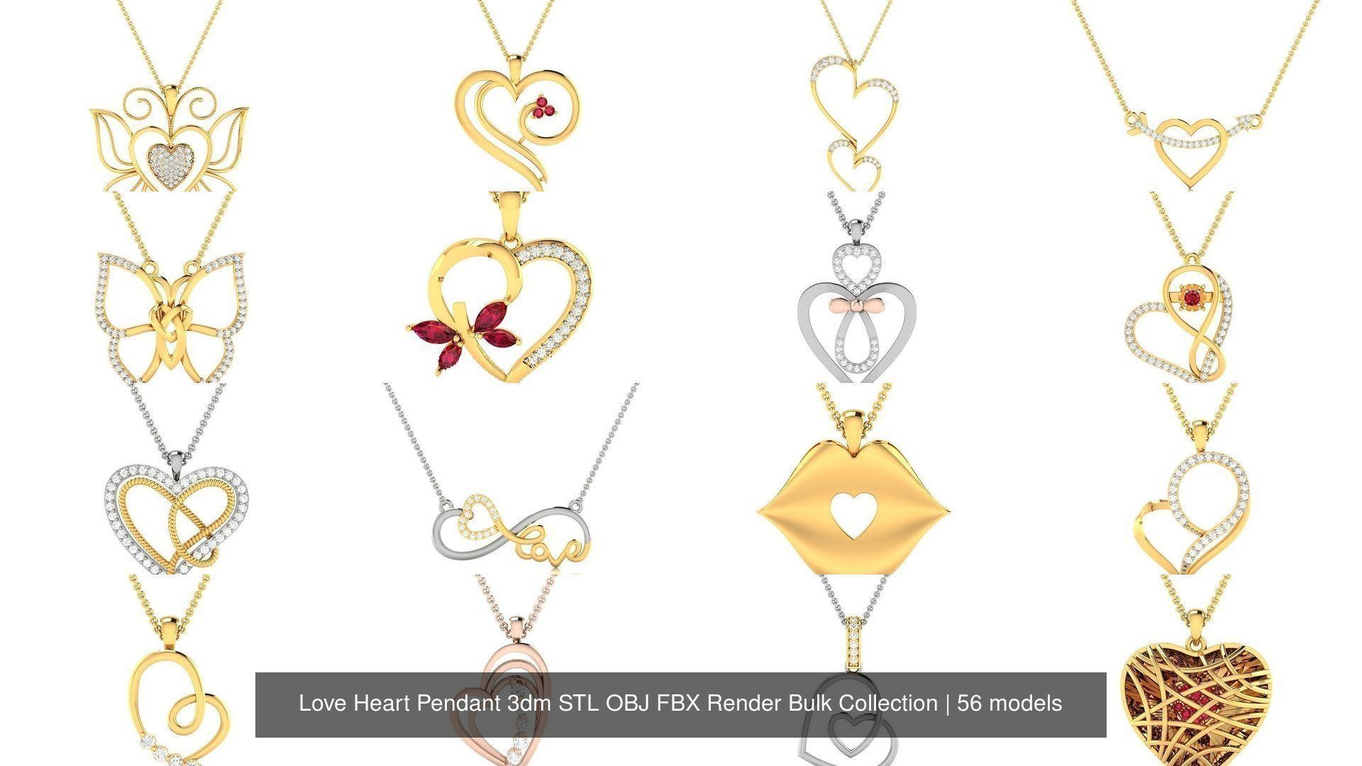 Love Heart Pendant 3dm STL OBJ FBX Render Bulk Collection _7