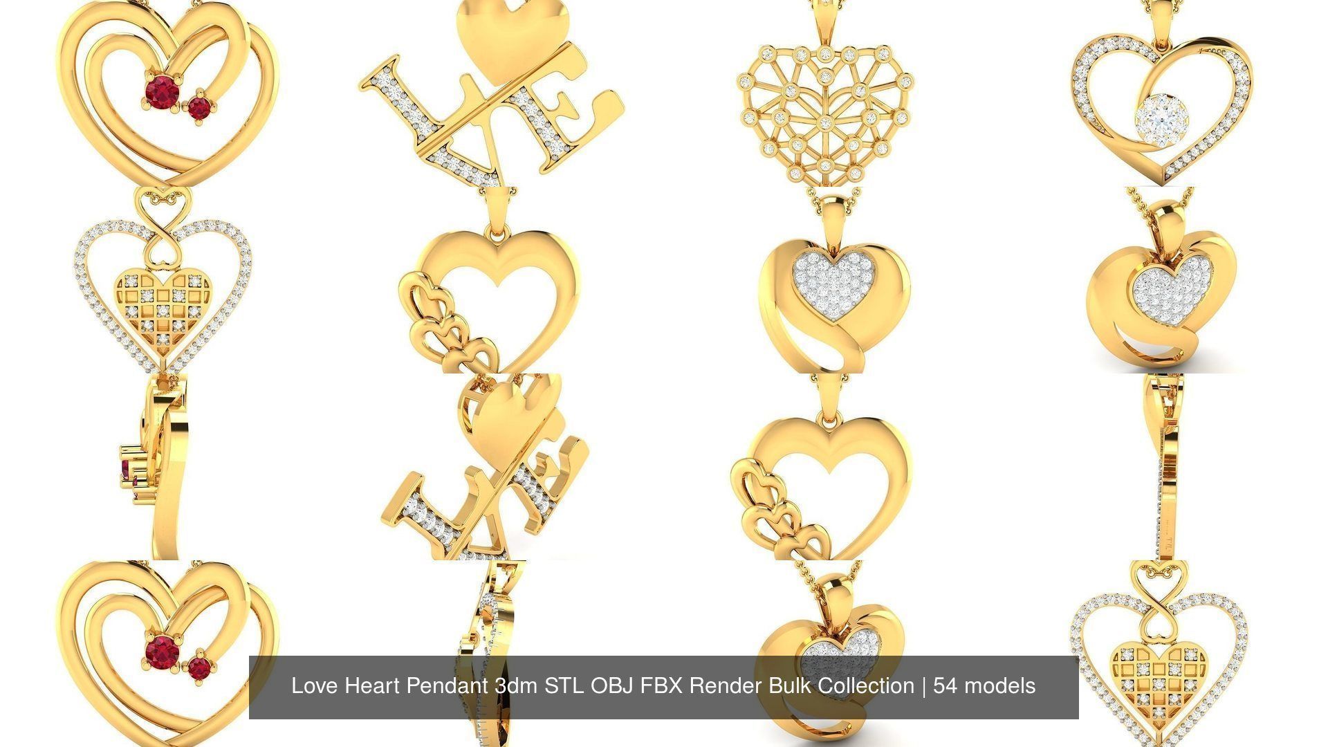 Love Heart Pendant 3dm STL OBJ FBX Render Bulk Collection _22