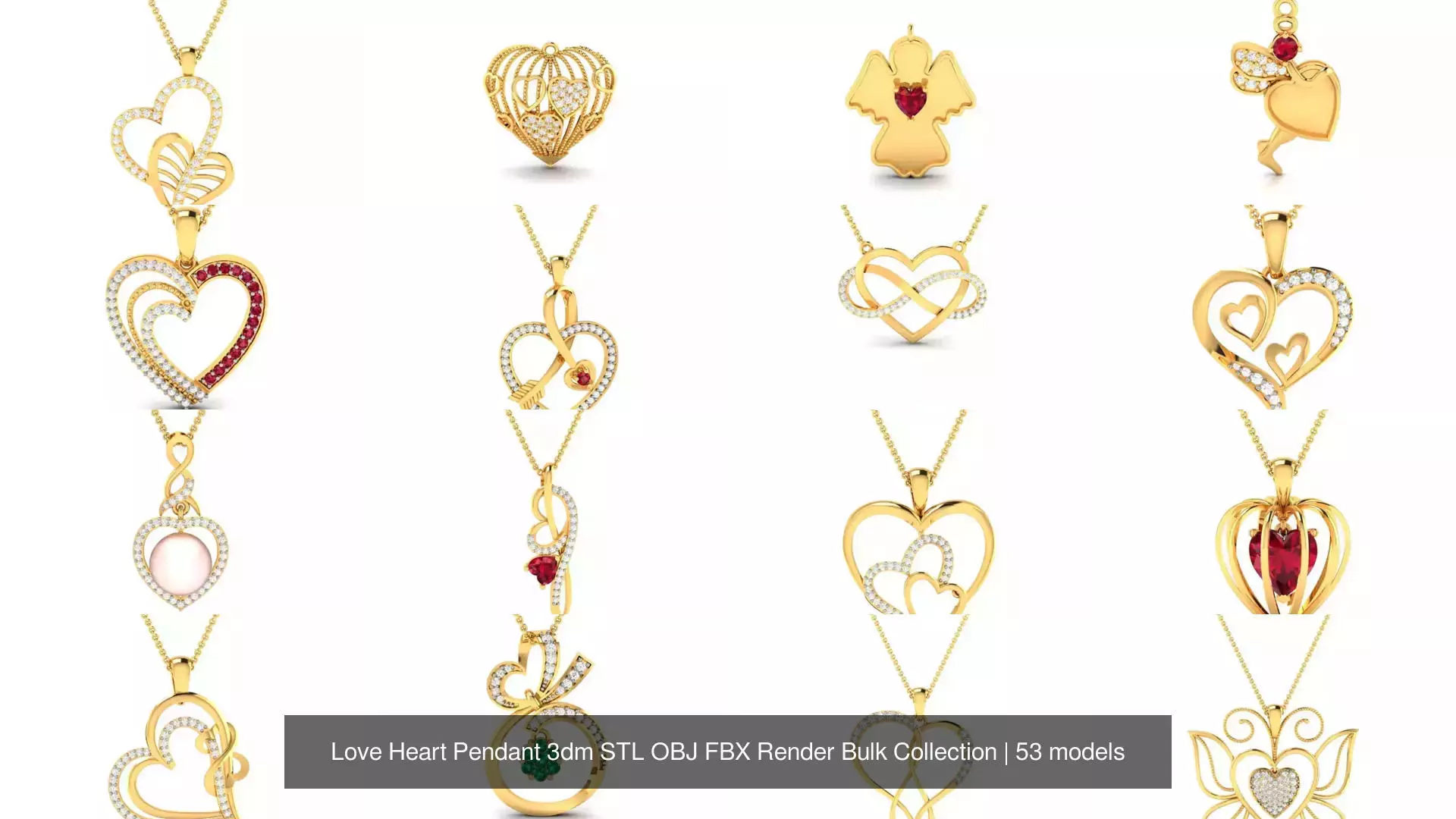 Love Heart Pendant 3dm STL OBJ FBX Render Bulk Collection _6
