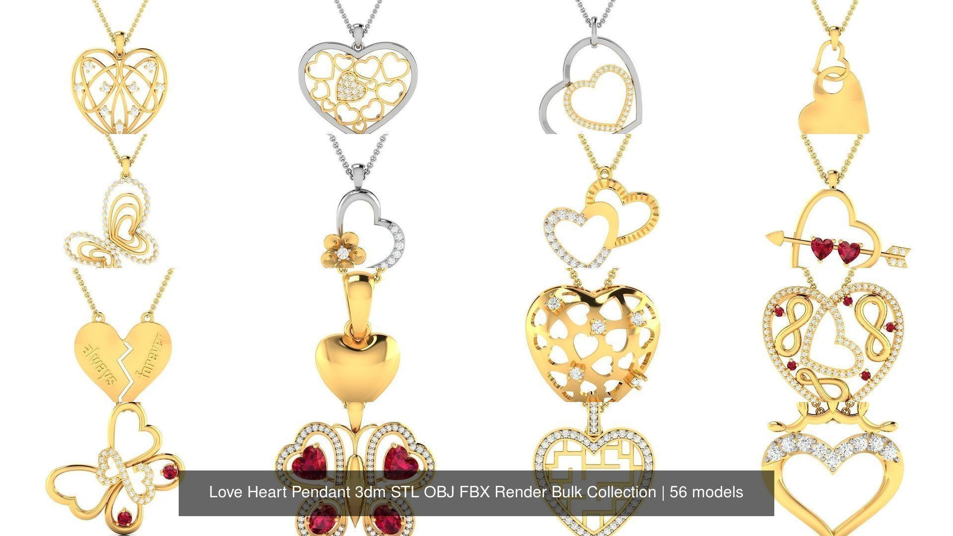 Love Heart Pendant 3dm STL OBJ FBX Render Bulk Collection _14