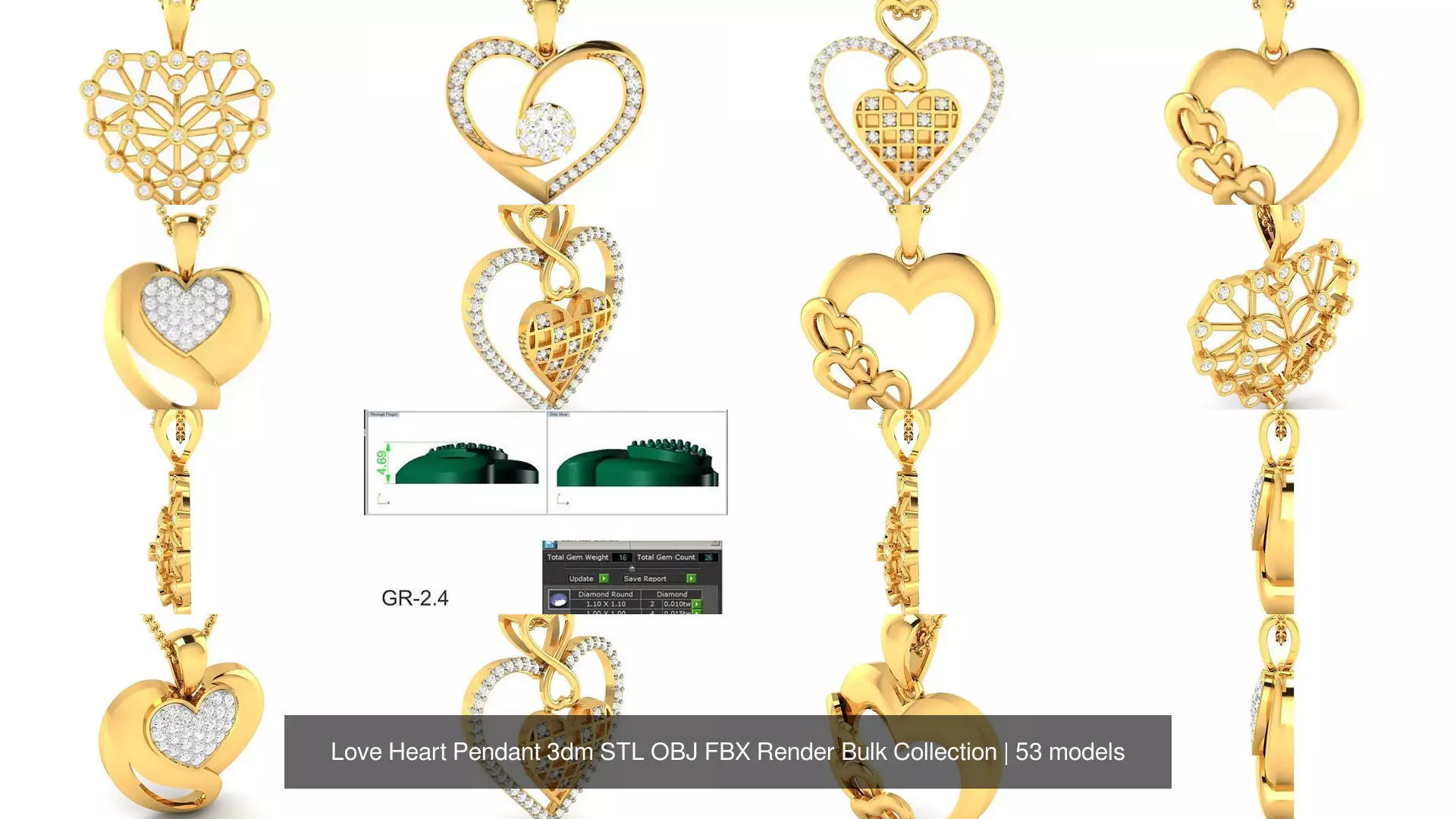 Love Heart Pendant 3dm STL OBJ FBX Render Bulk Collection _25