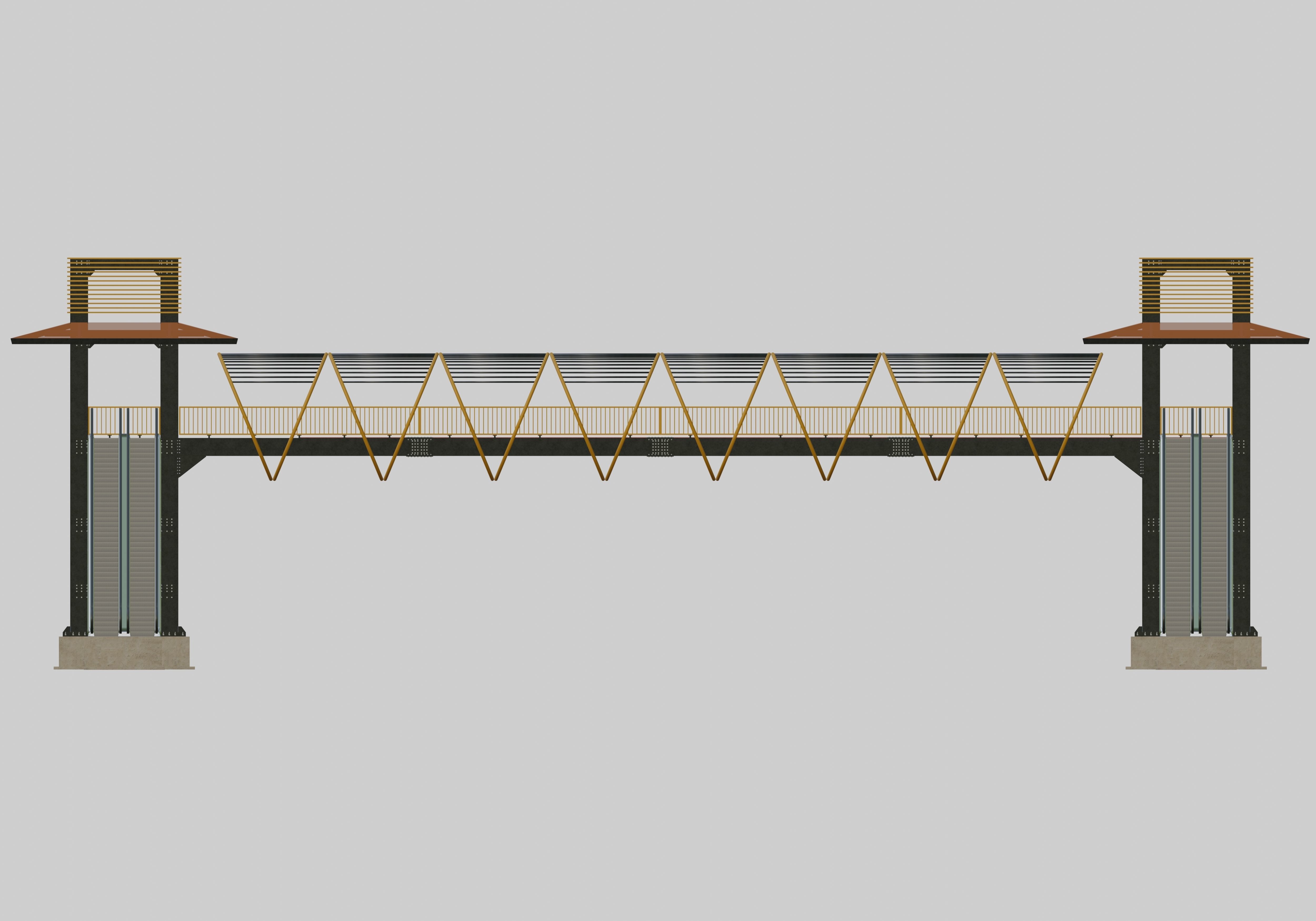 Steel Pedestrian Bridge-Escalator-Tower Column Type-28 3D model_27