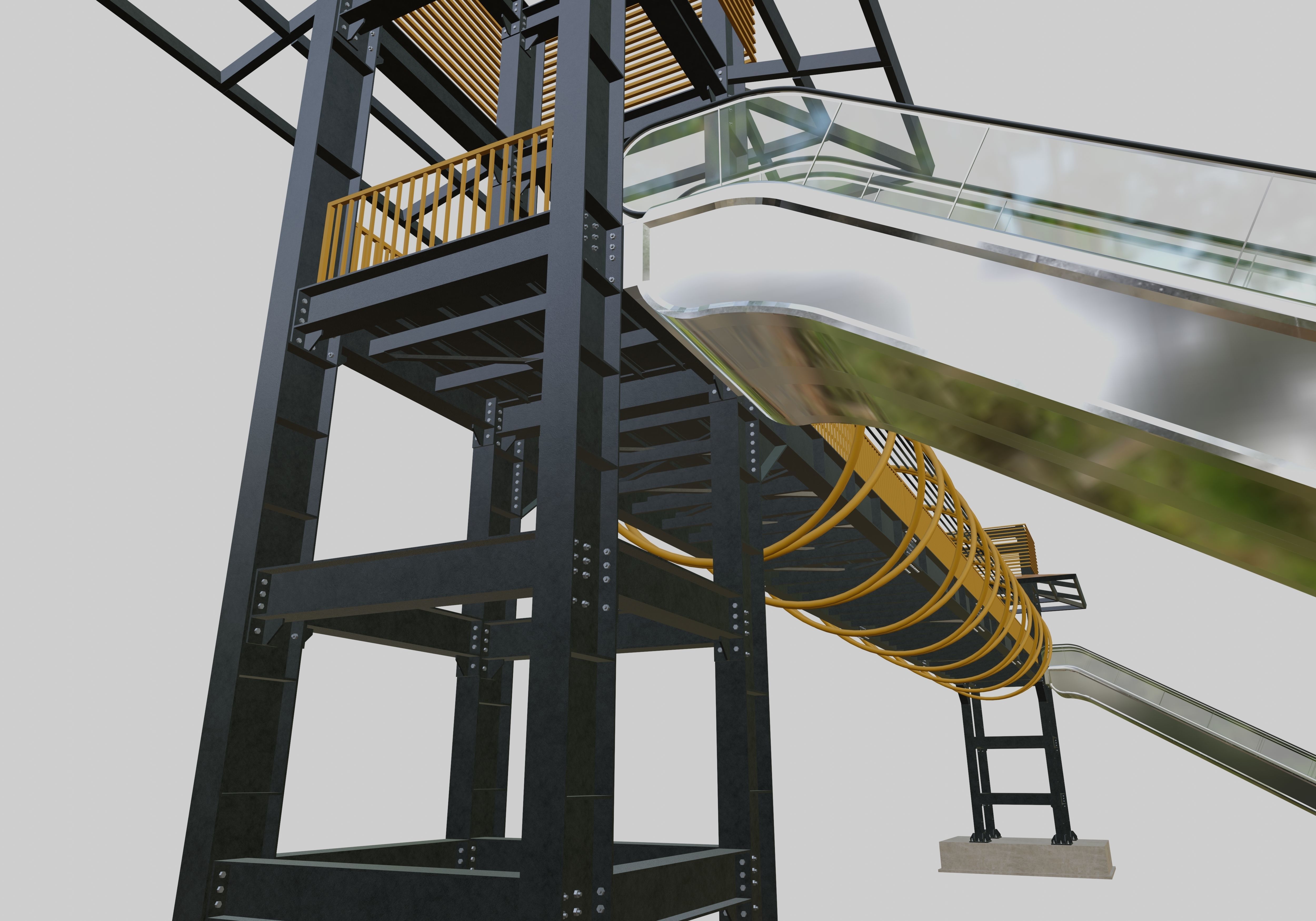 Steel Pedestrian Bridge-Escalator-Tower Column Type-28 3D model_13