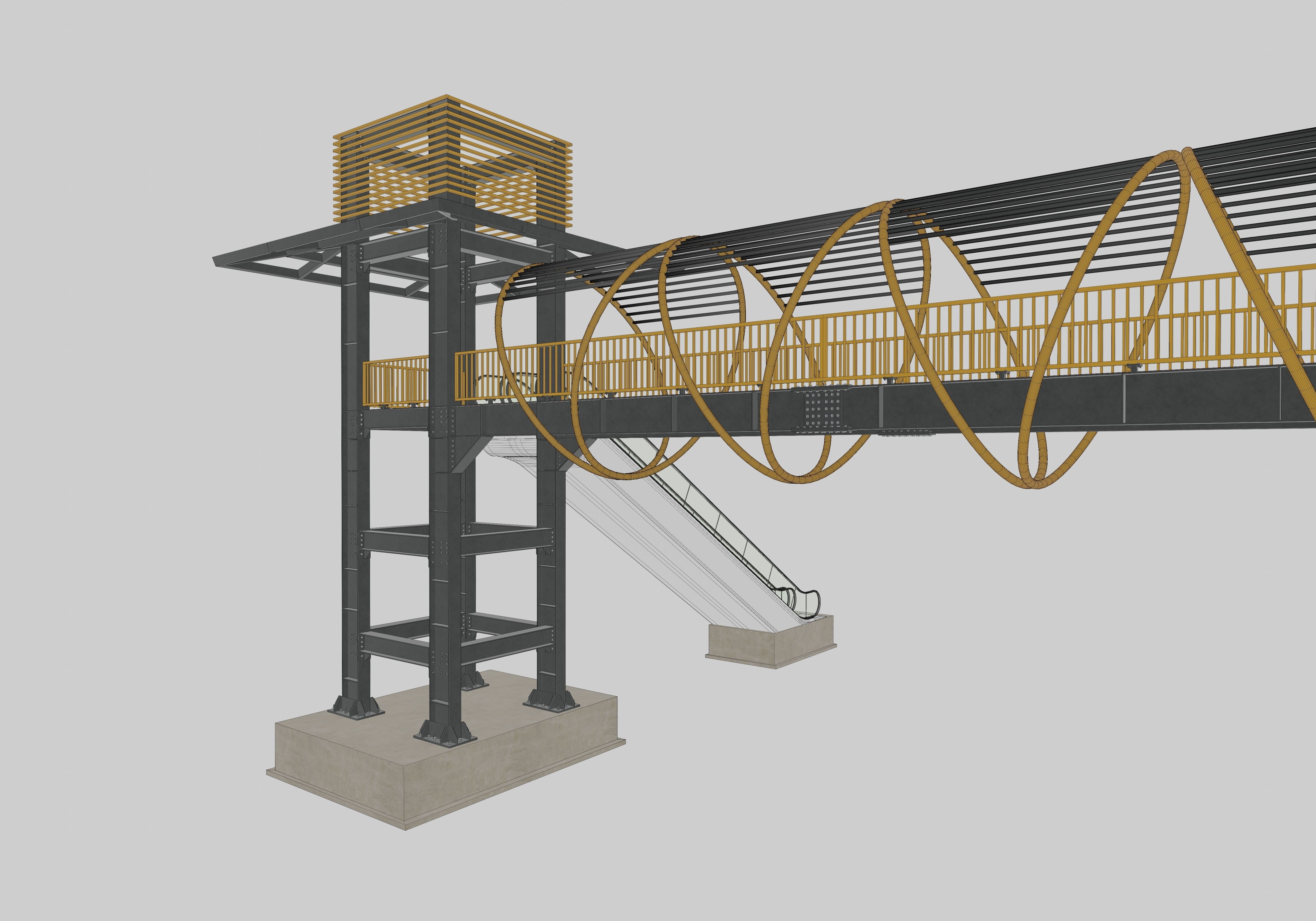 Steel Pedestrian Bridge-Escalator-Tower Column Type-28 3D model_19