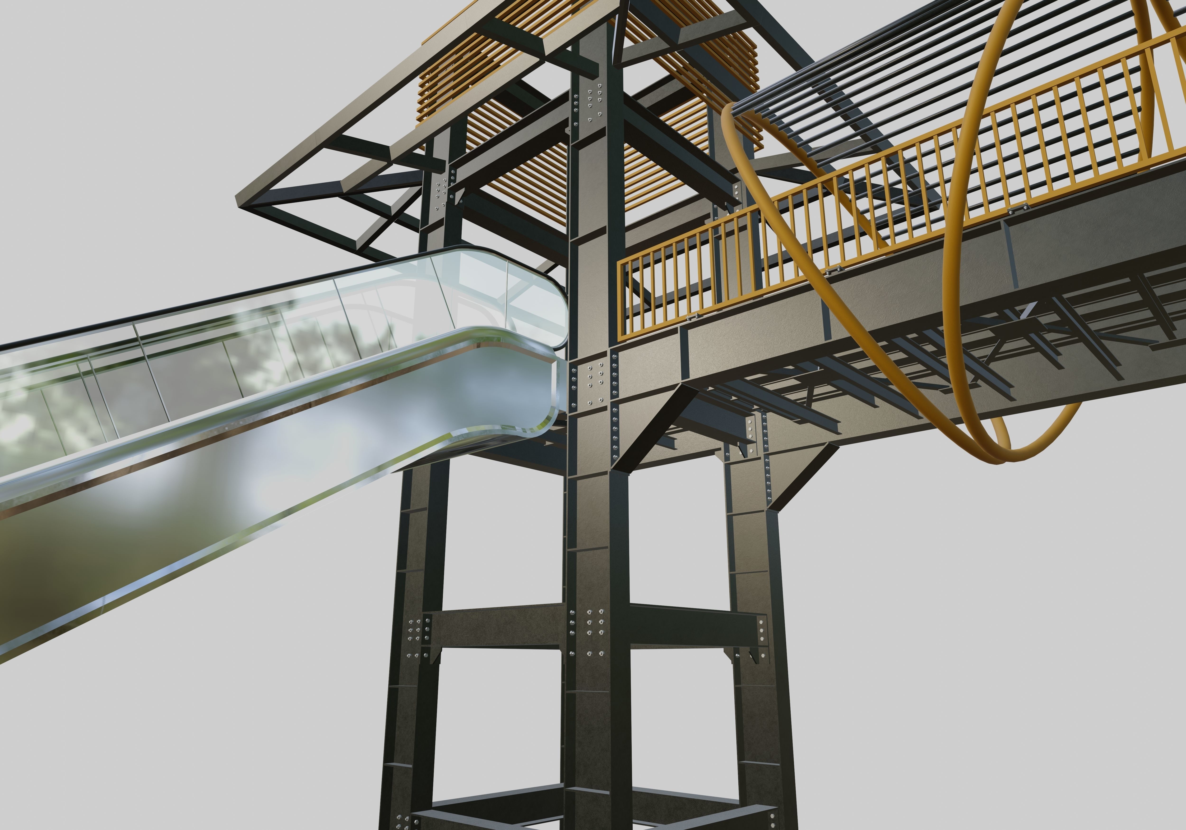 Steel Pedestrian Bridge-Escalator-Tower Column Type-28 3D model_12