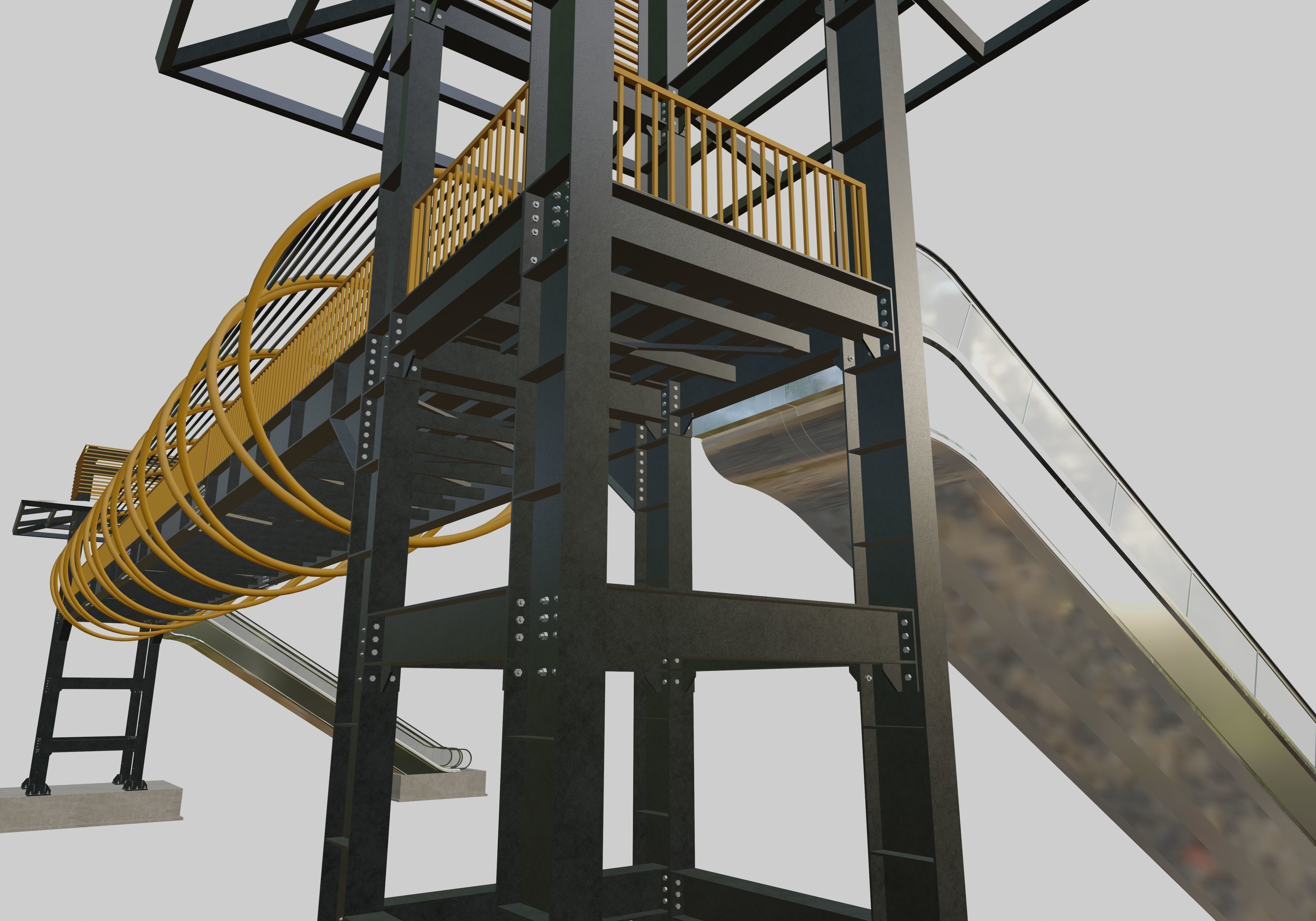 Steel Pedestrian Bridge-Escalator-Tower Column Type-28 3D model_3