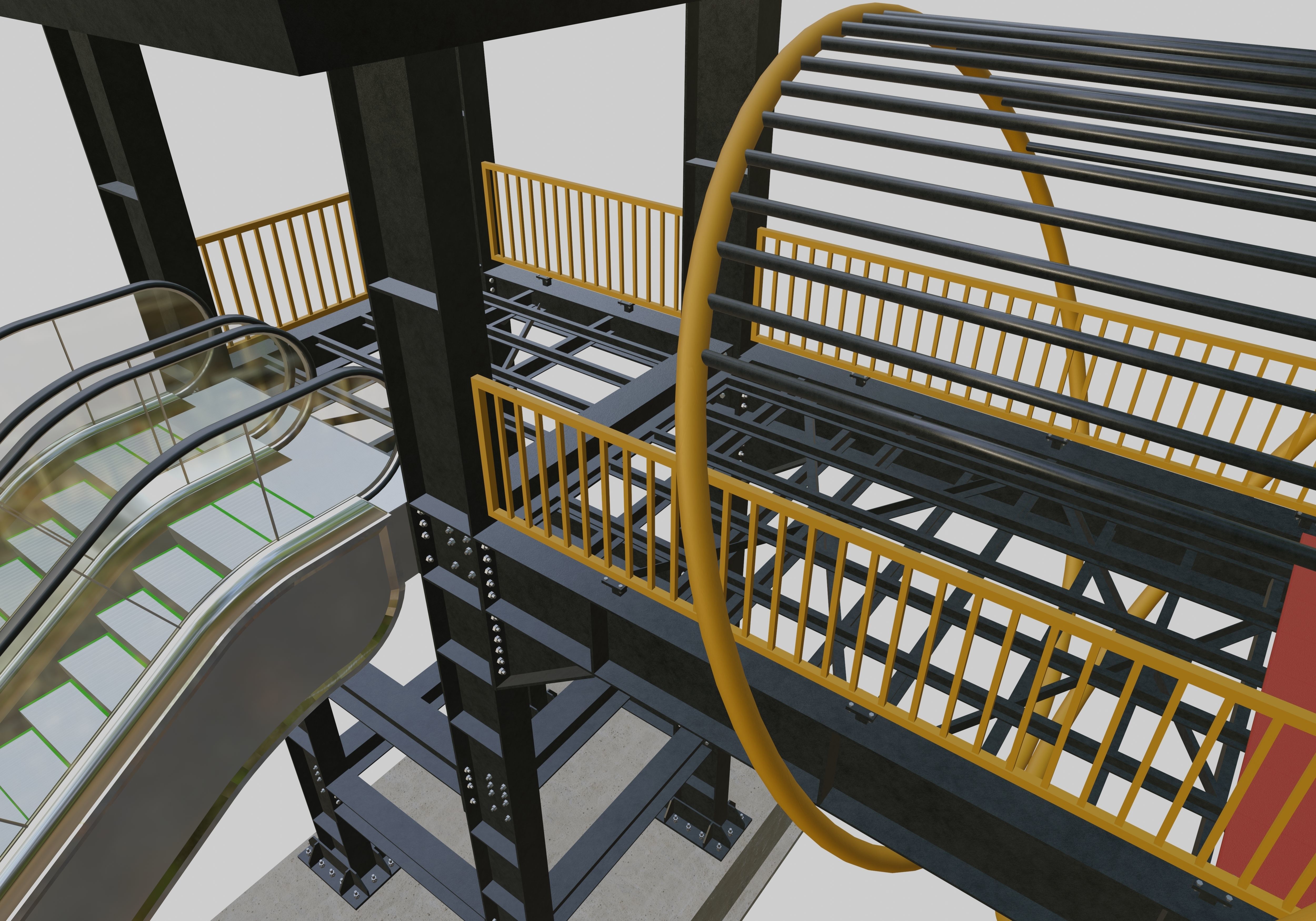 Steel Pedestrian Bridge-Escalator-Tower Column Type-28 3D model_14