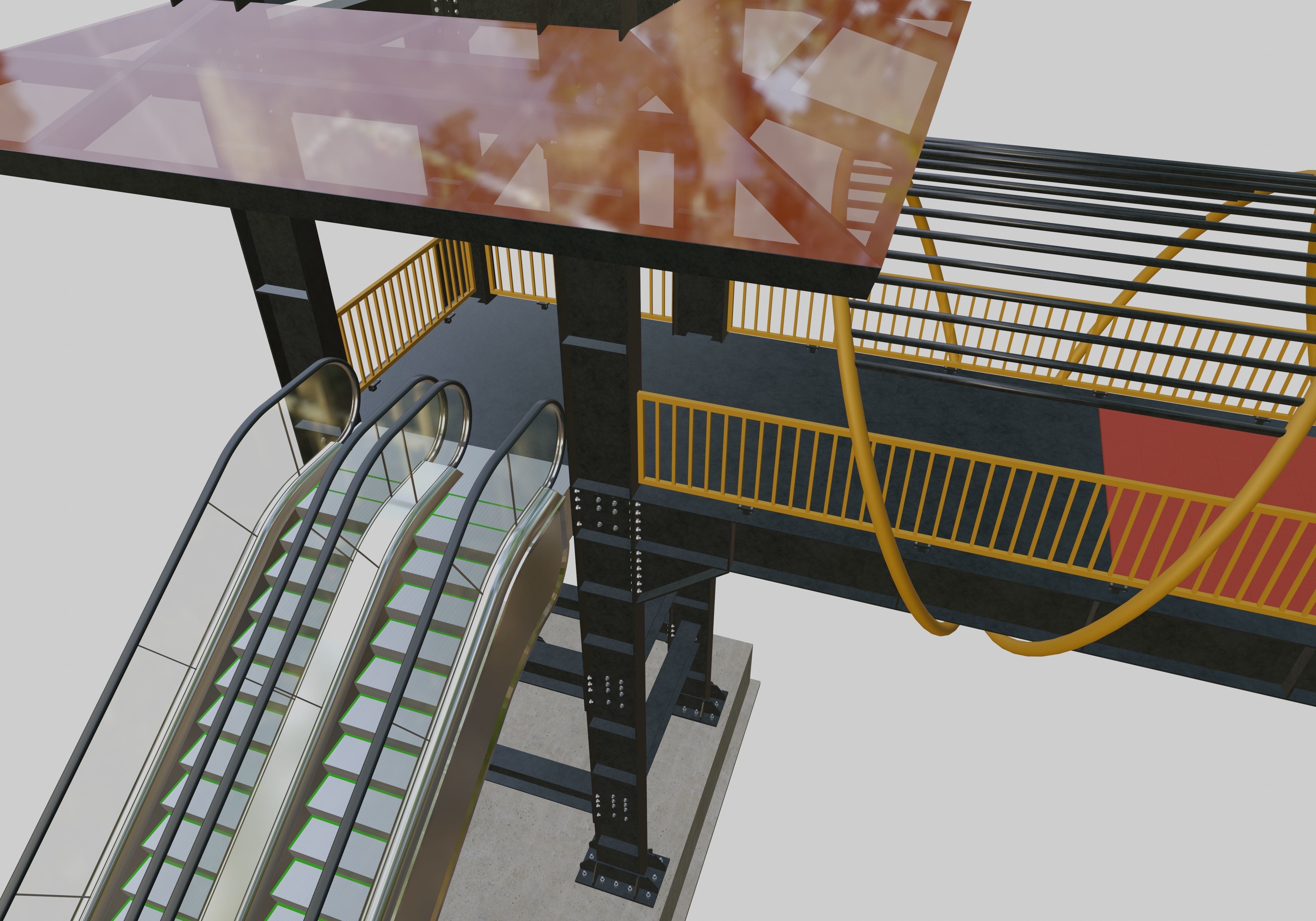 Steel Pedestrian Bridge-Escalator-Tower Column Type-28 3D model_16